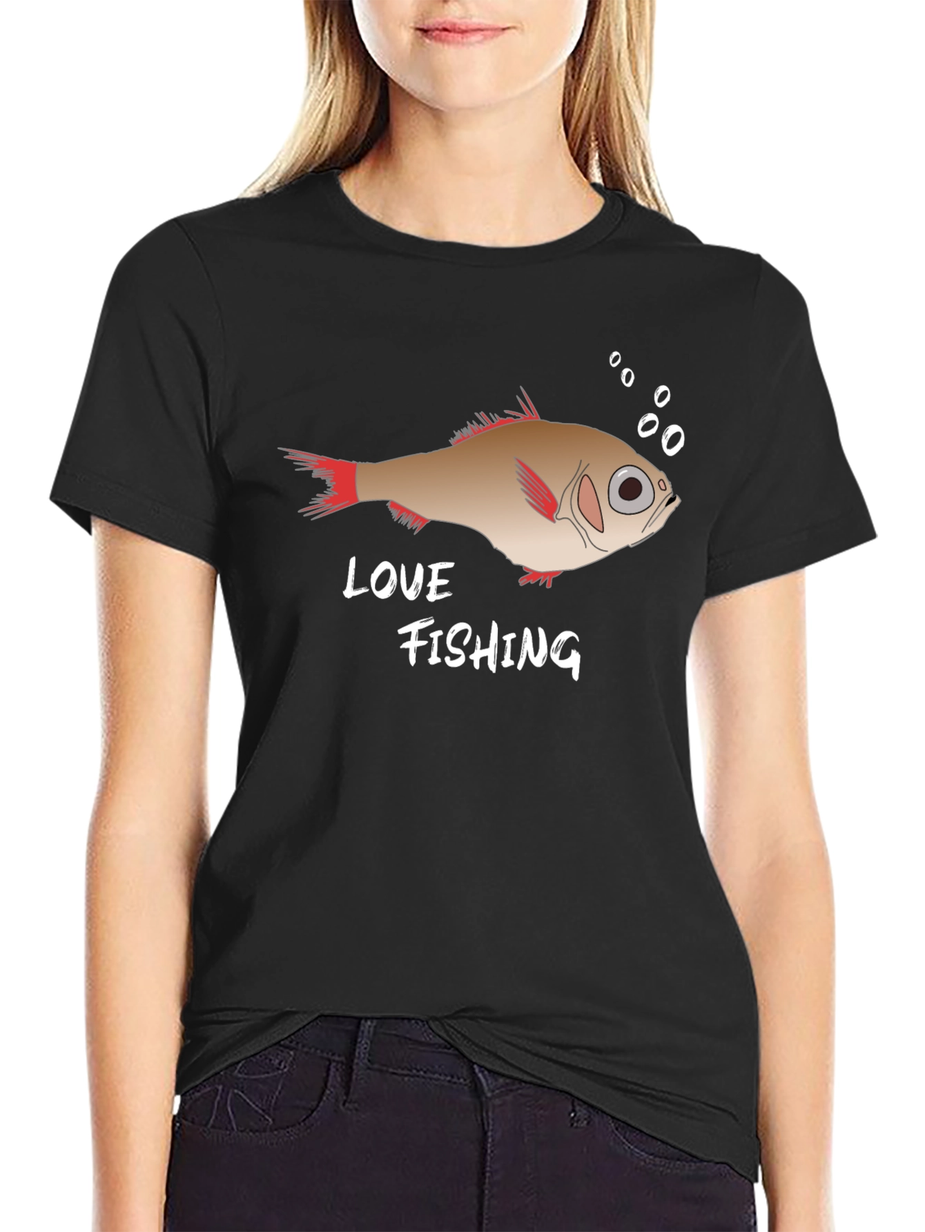 Love Fishing Graphic Tee - Black Cotton T-Shirt