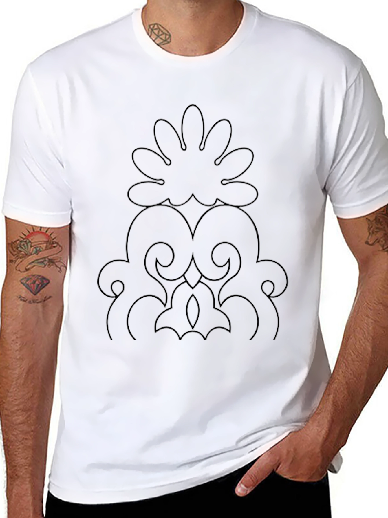 Elegant Floral Pattern Black T-Shirt