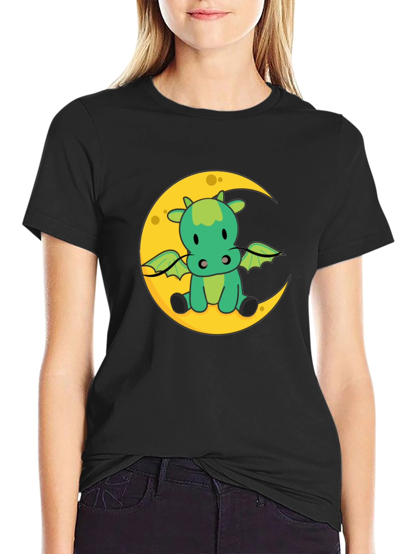 Cute Dragon on Moon Graphic T-Shirt
