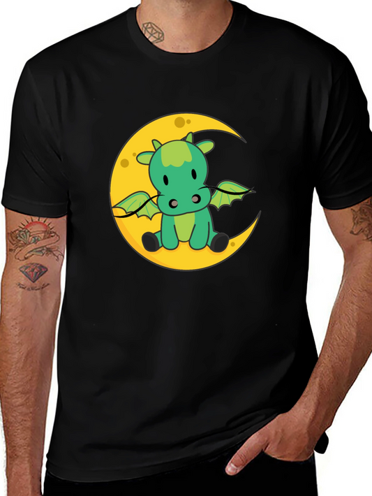 Cute Dragon on Moon Graphic T-Shirt