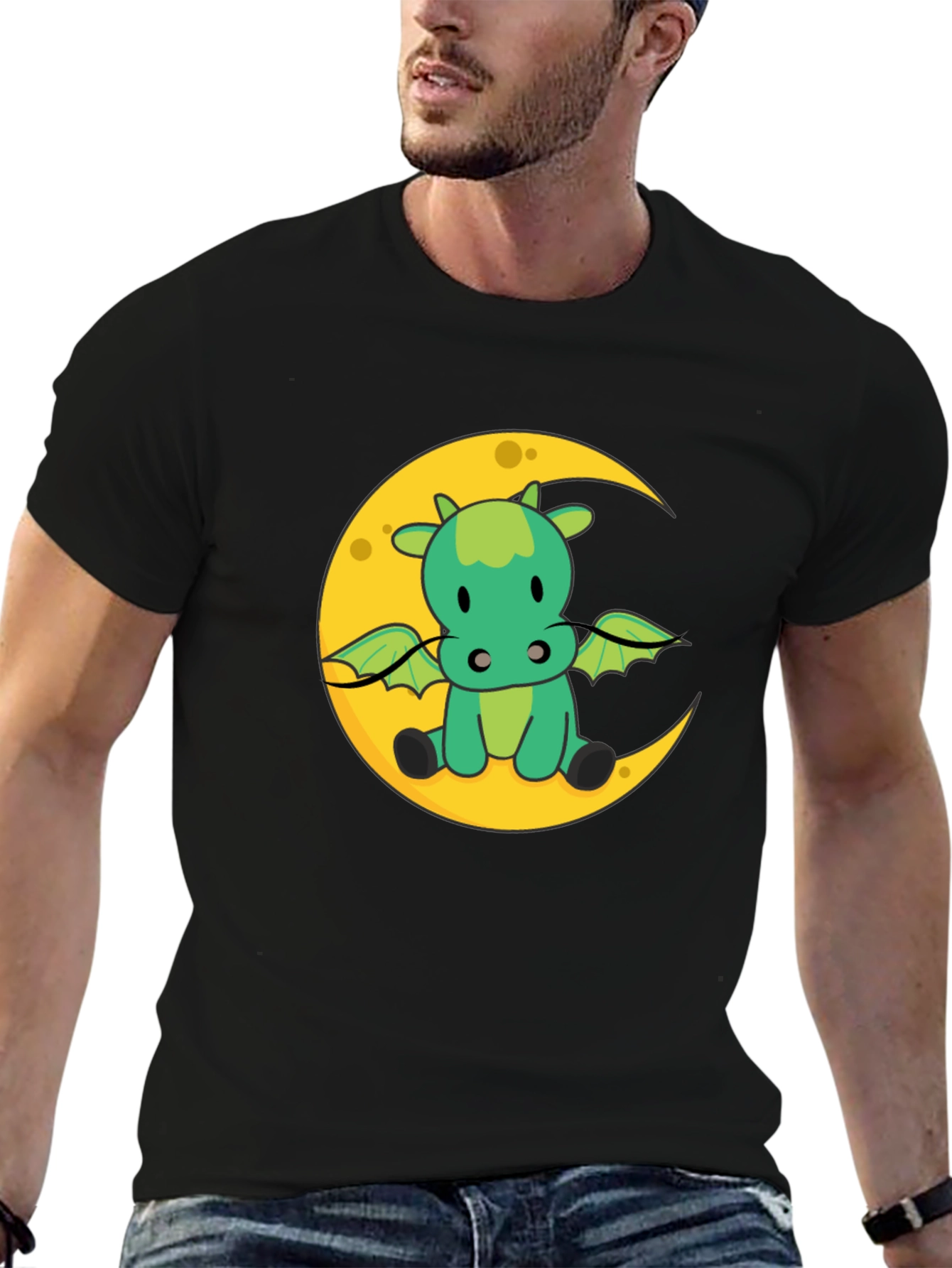 Cute Dragon on Moon Graphic T-Shirt