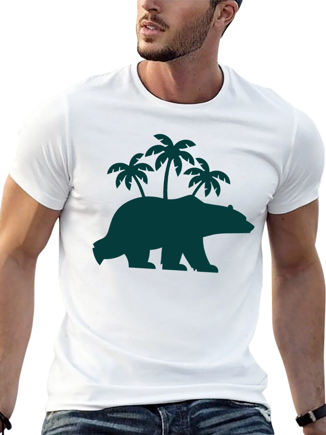 Bear & Palm Tree Graphic Tee - Casual Style