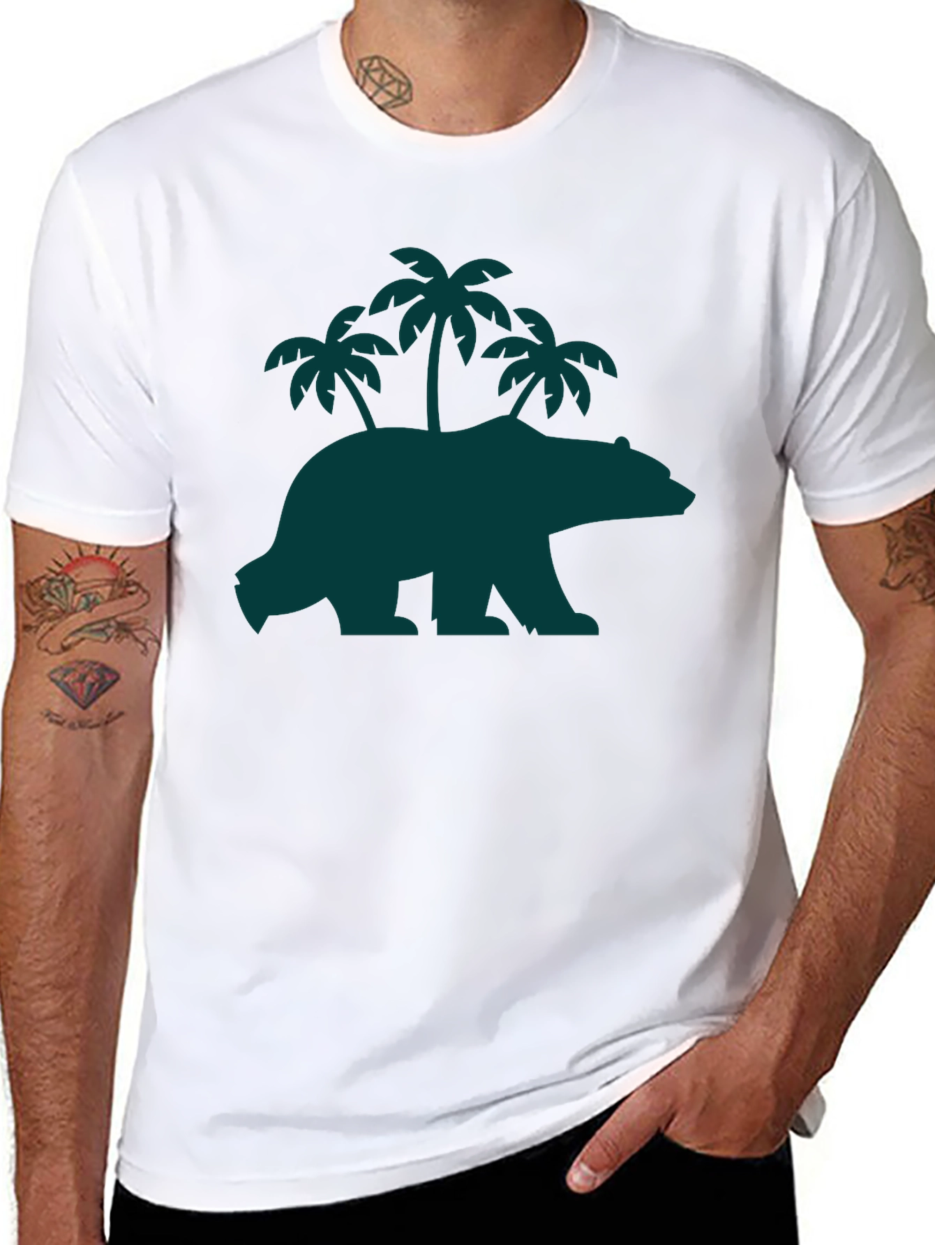 Bear & Palm Tree Graphic Tee - Casual Style