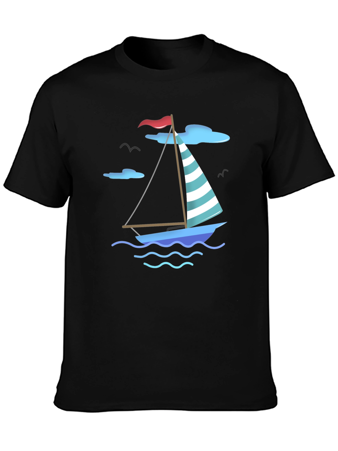Nautical Sailboat Graphic Tee - Black Cotton T-Shirt