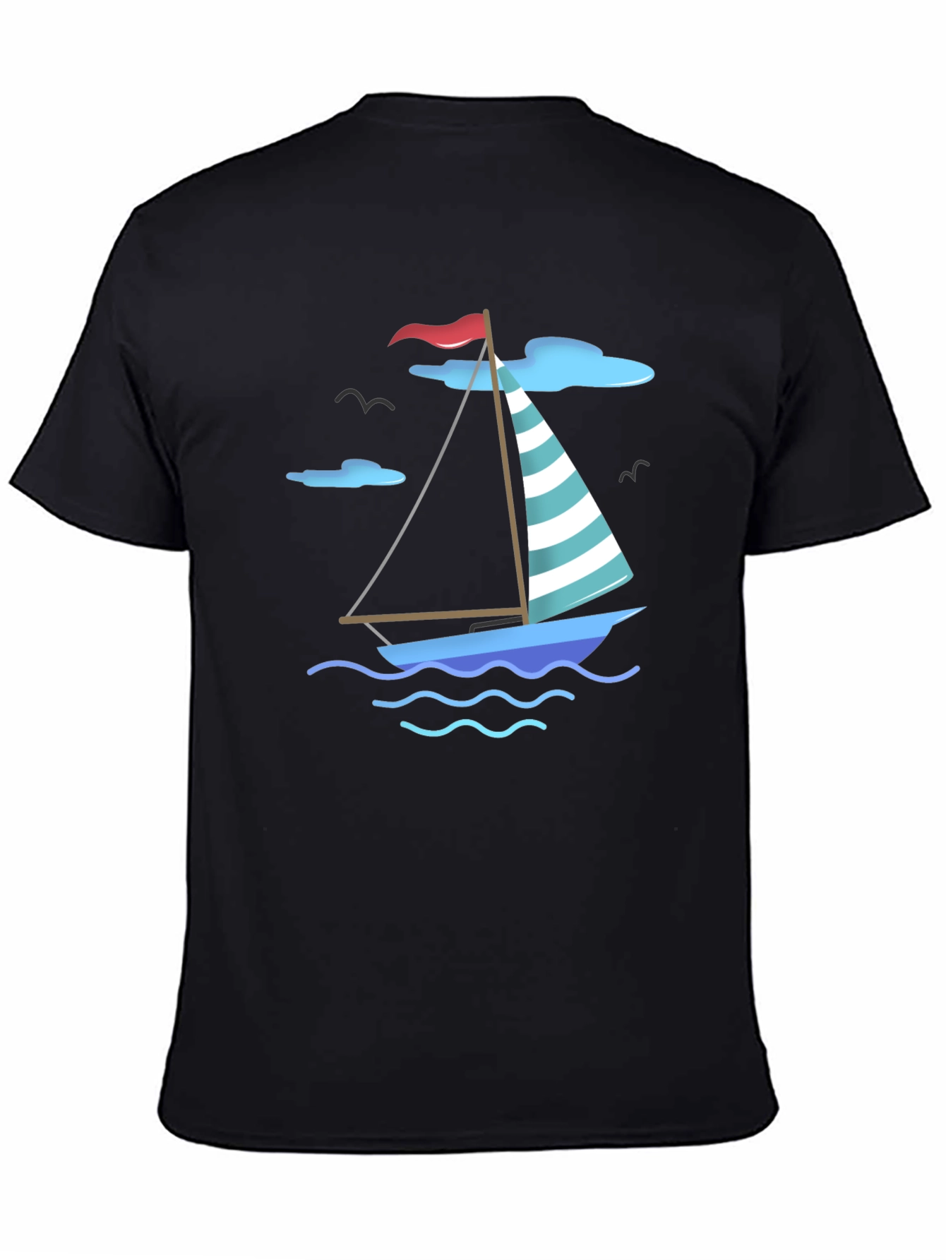 Nautical Sailboat Graphic Tee - Black Cotton T-Shirt