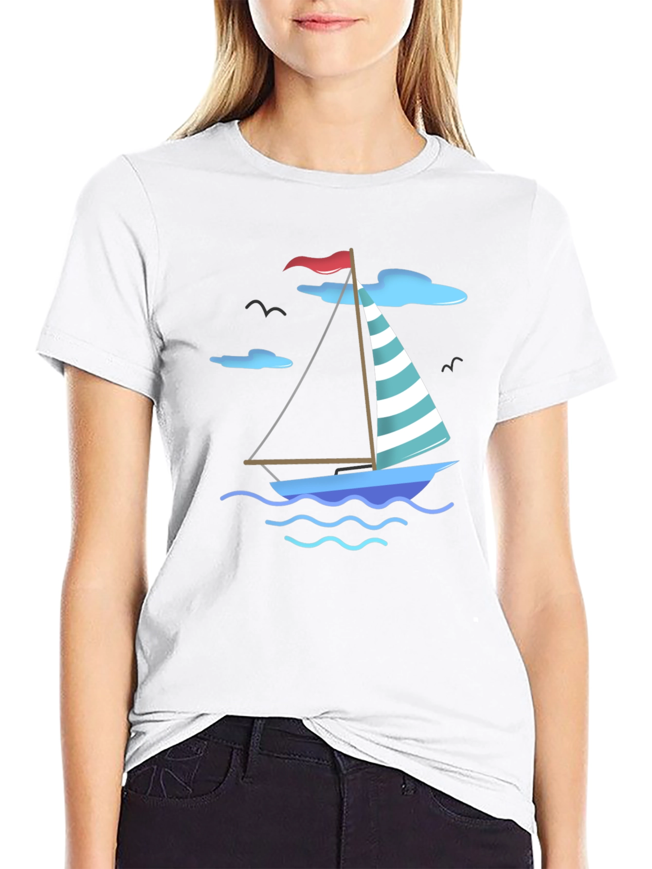Nautical Sailboat Graphic Tee - Black Cotton T-Shirt