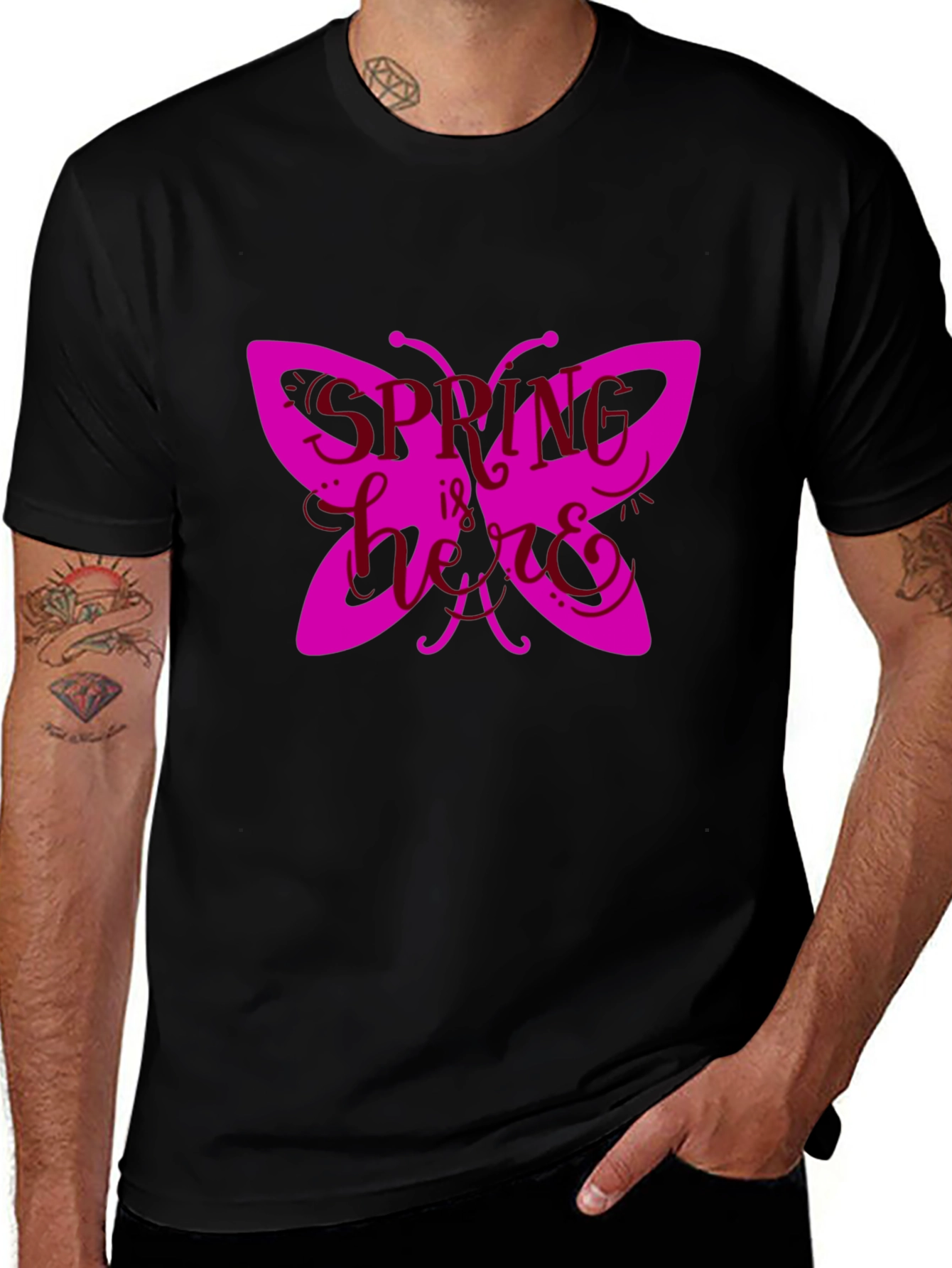 Spring Butterfly Graphic Tee - Black