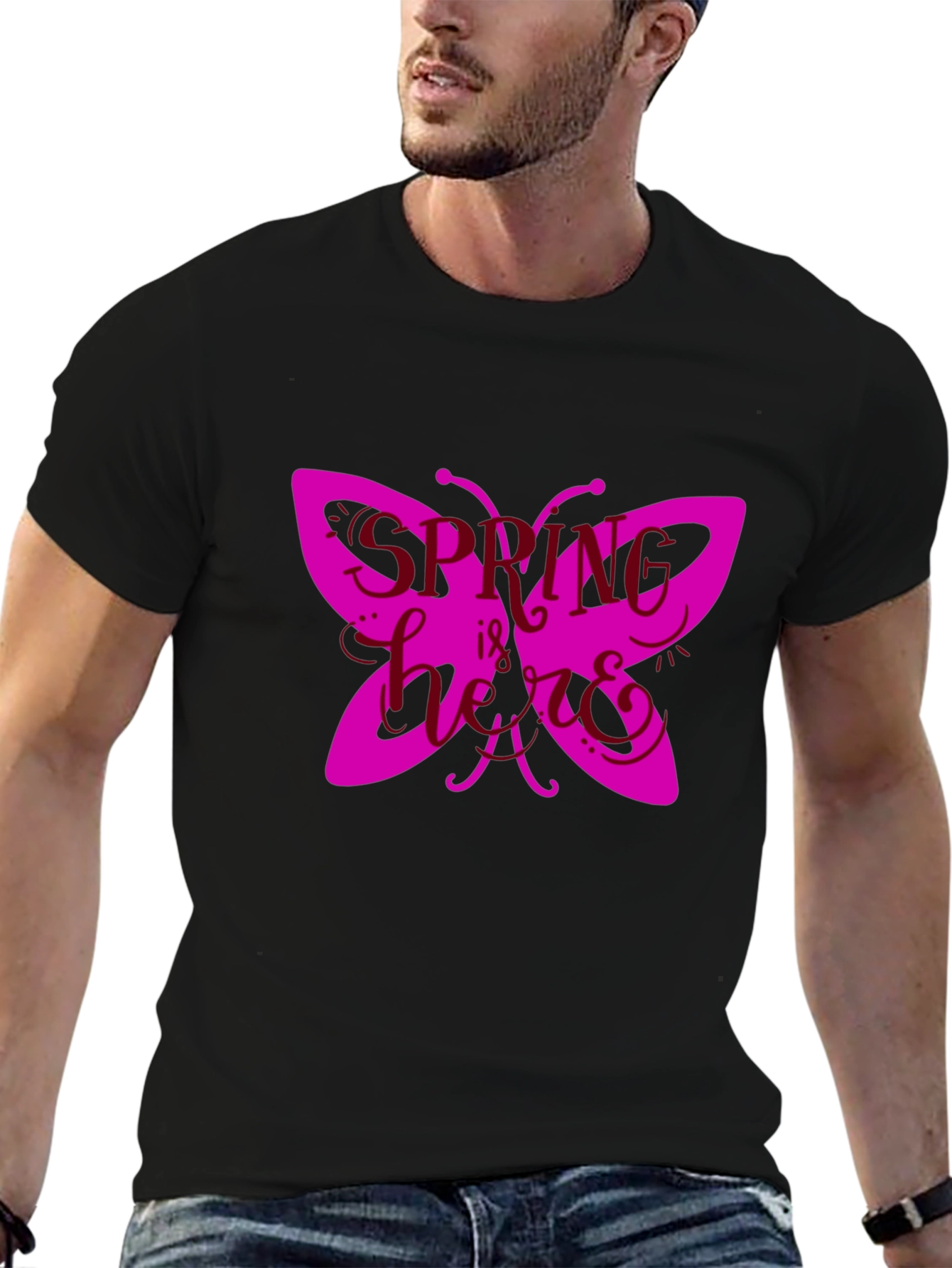 Spring Butterfly Graphic Tee - Black