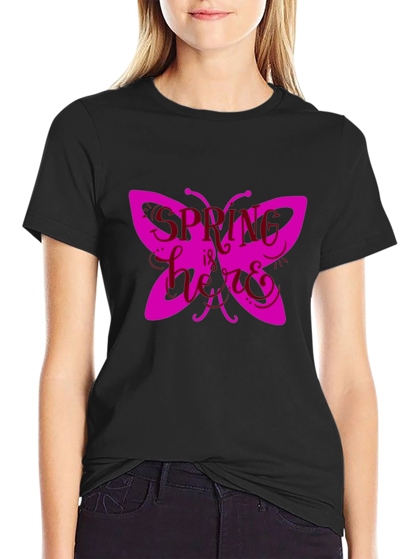 Spring Butterfly Graphic Tee - Black