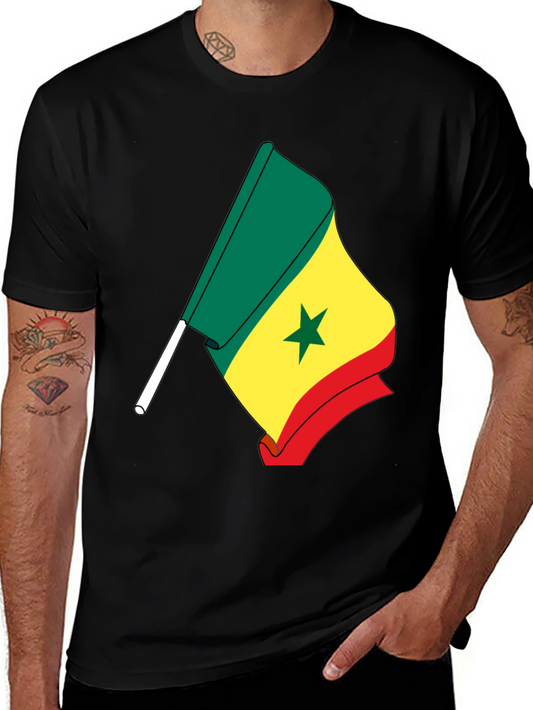 Senegal Flag Graphic Tee - Black Cotton Shirt