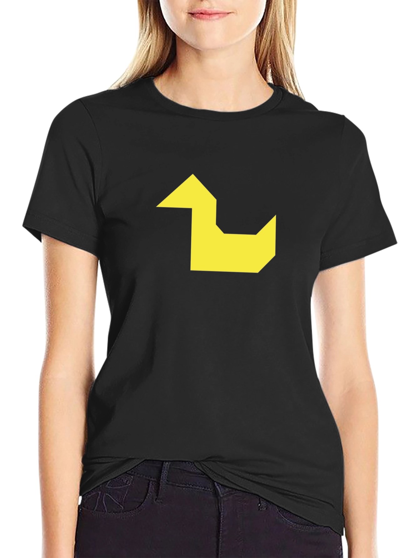 Geometric Duck Graphic Tee - Black Cotton Casual Shirt