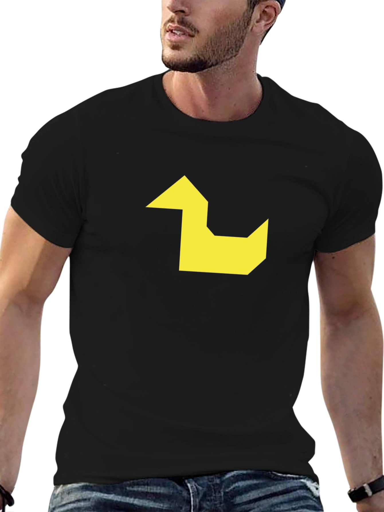 Geometric Duck Graphic Tee - Black Cotton Casual Shirt