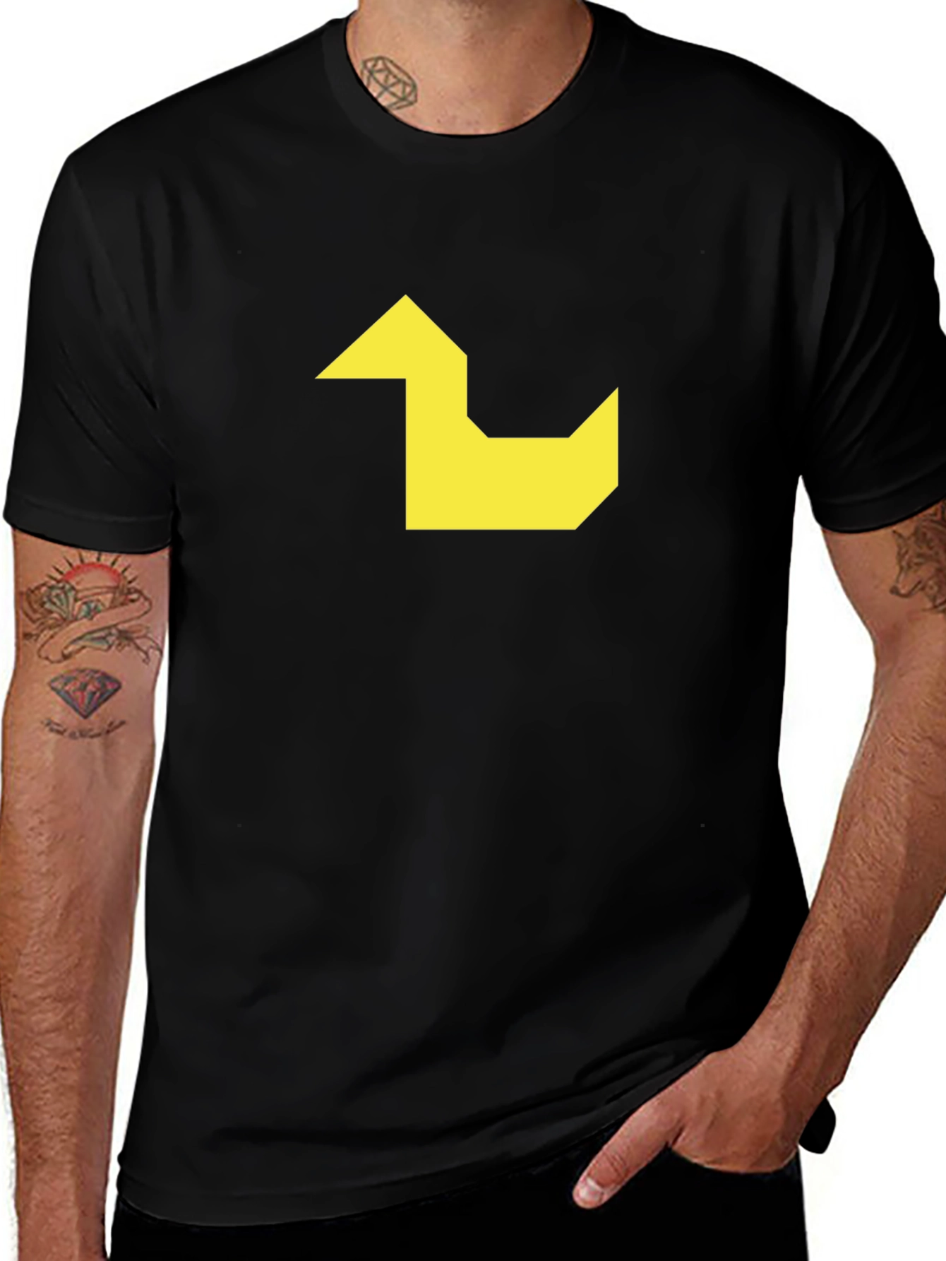 Geometric Duck Graphic Tee - Black Cotton Casual Shirt