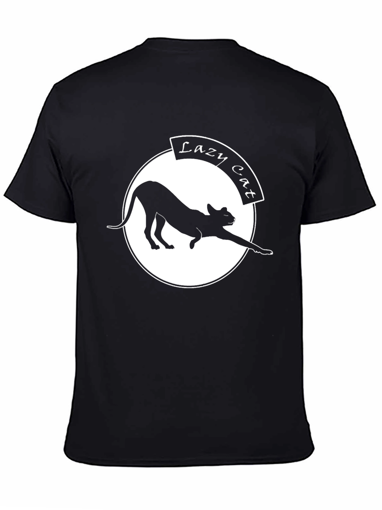 Lazy Cat Graphic Tee - Black Crew Neck