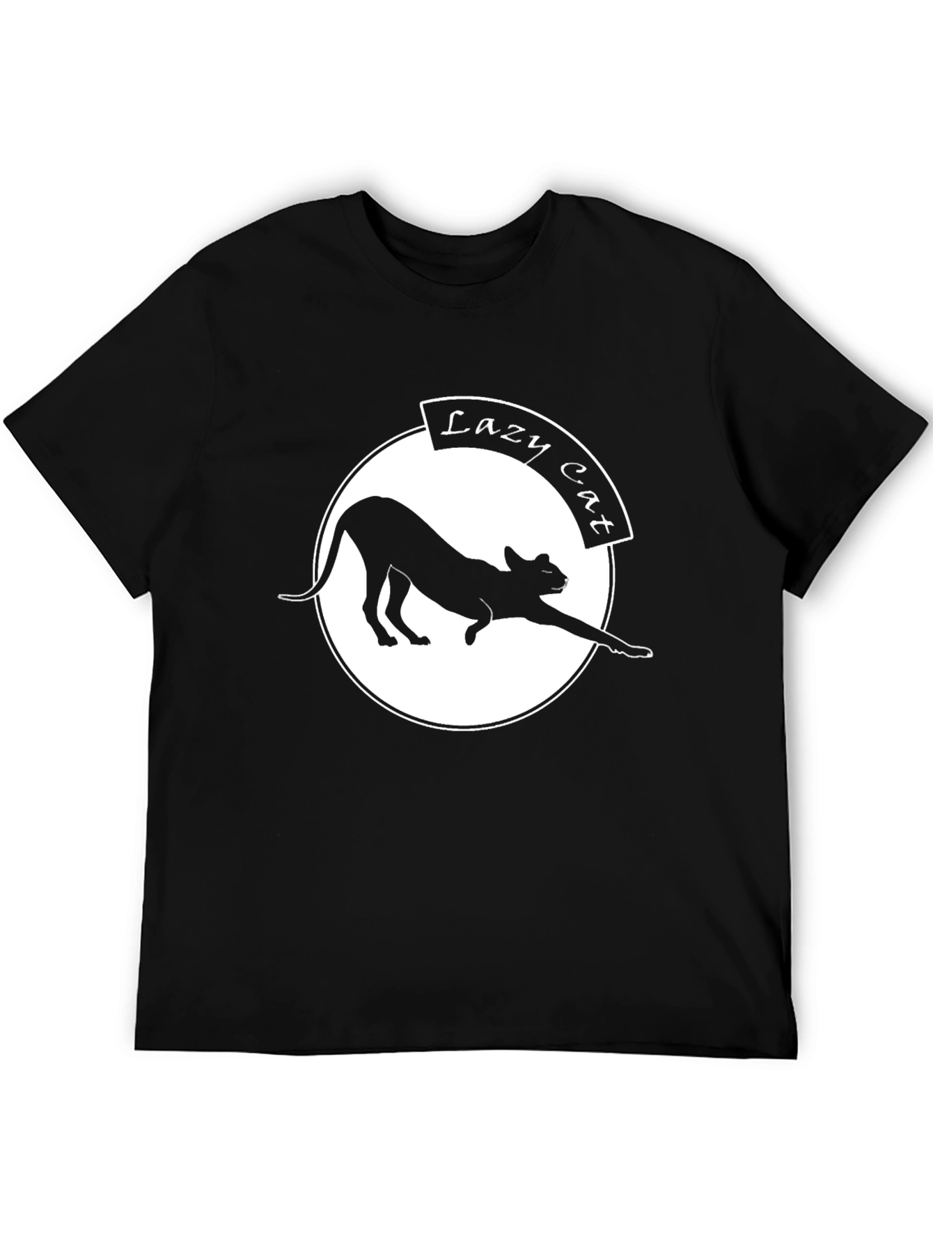 Lazy Cat Graphic Tee - Black Crew Neck