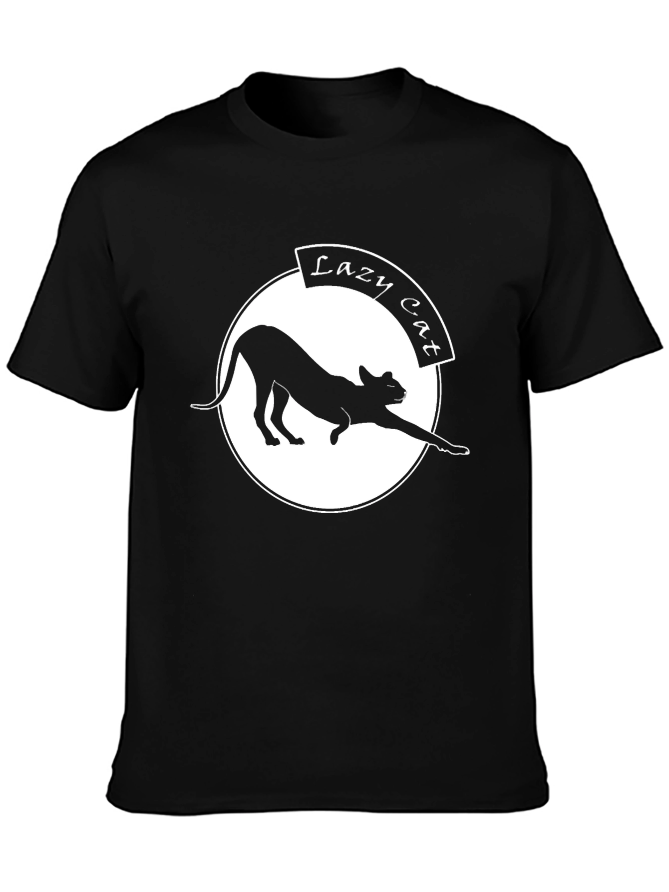 Lazy Cat Graphic Tee - Black Crew Neck