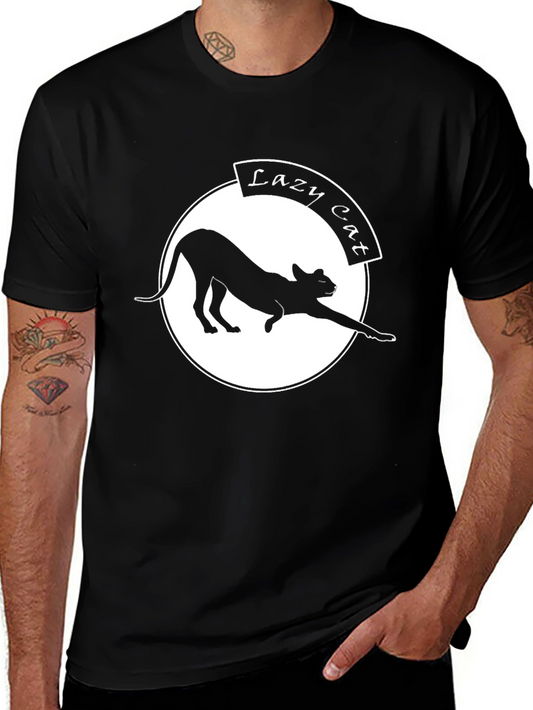 Lazy Cat Graphic Tee - Black Crew Neck