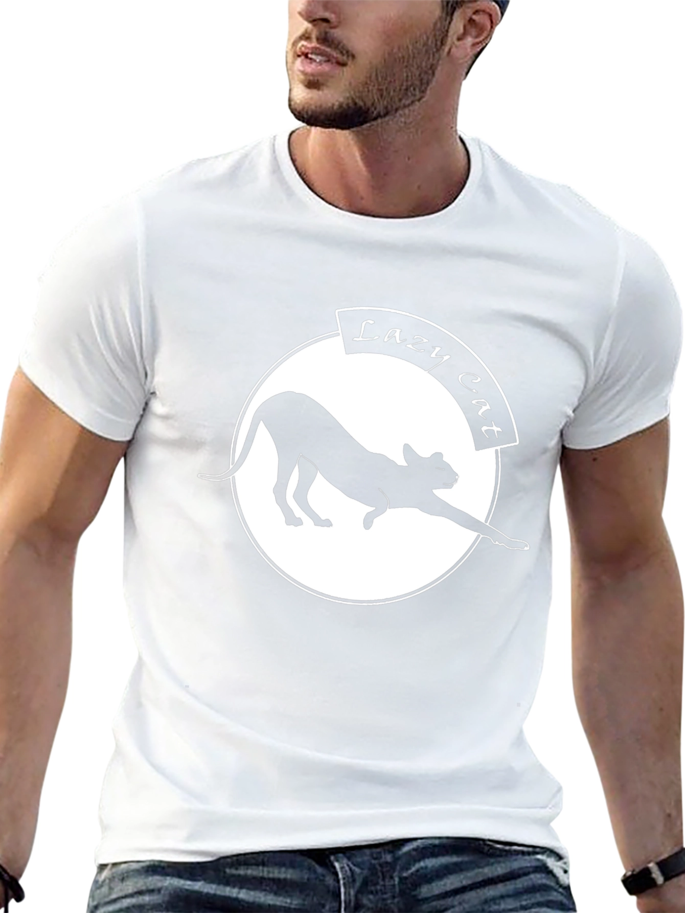 Lazy Cat Graphic Tee - Black Crew Neck
