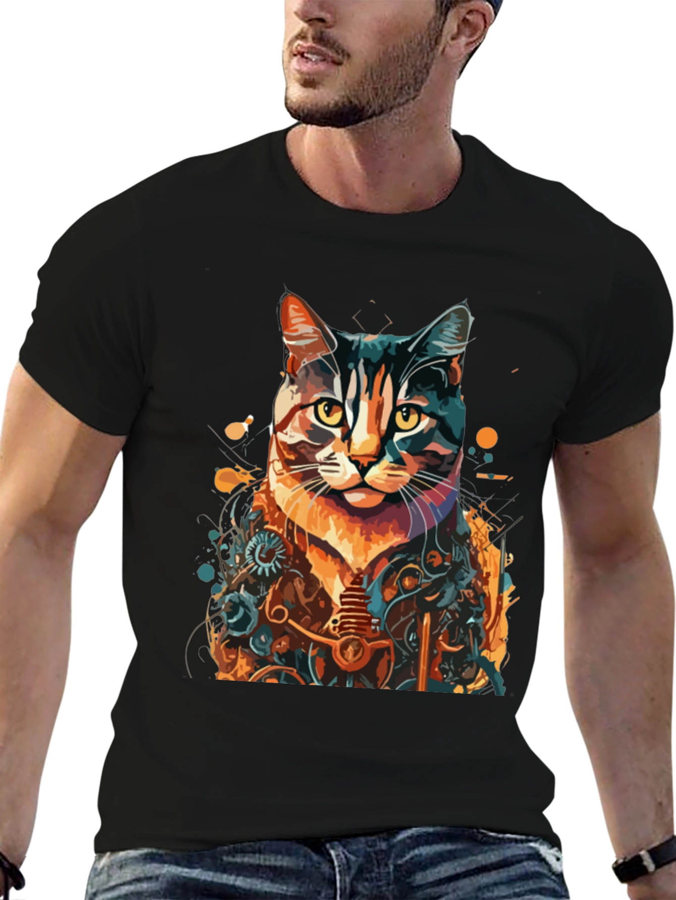 Steampunk Cat Graphic Tee - Unique Design