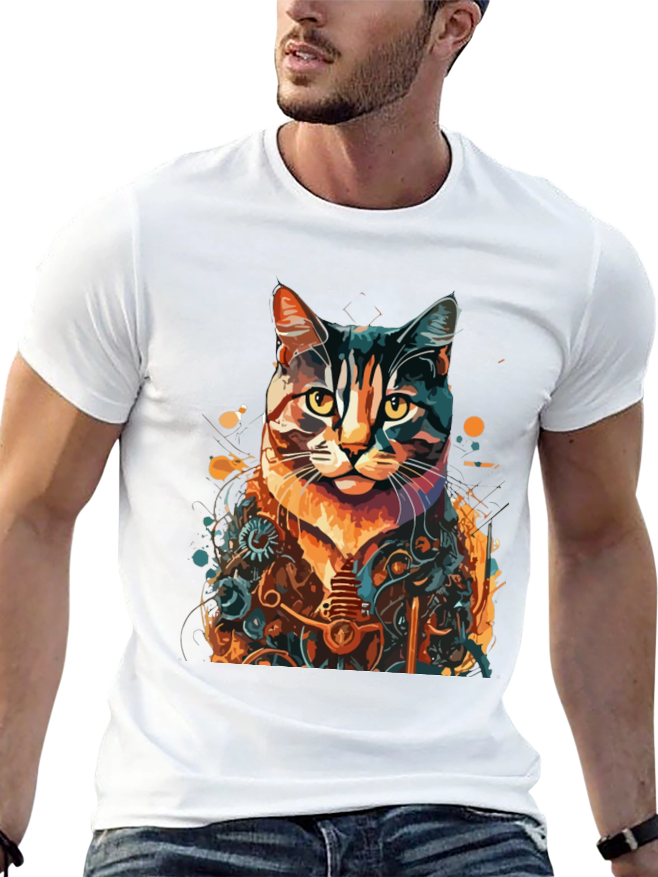 Steampunk Cat Graphic Tee - Unique Design