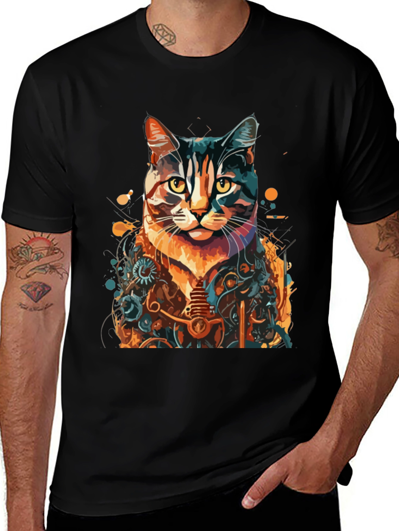 Steampunk Cat Graphic Tee - Unique Design