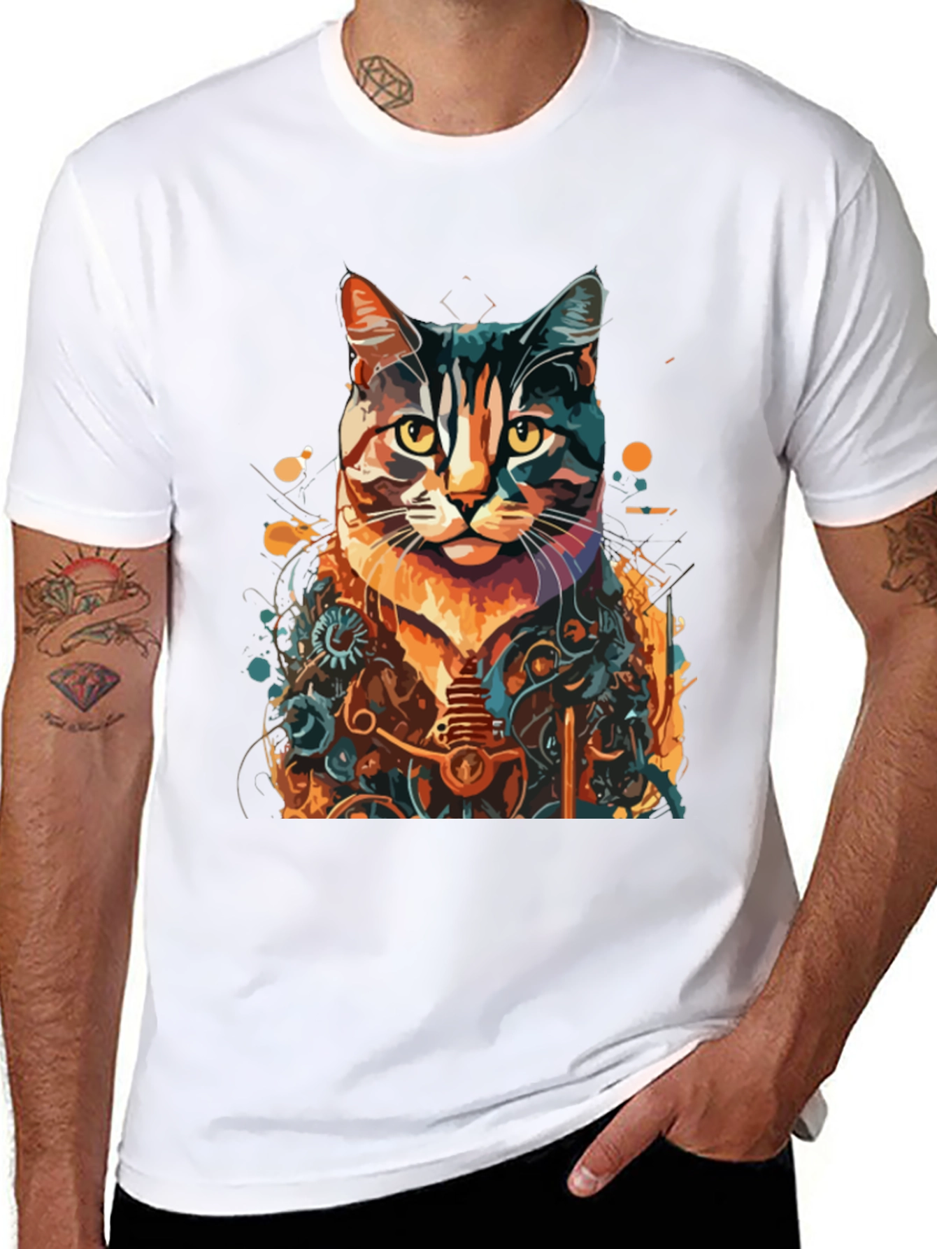 Steampunk Cat Graphic Tee - Unique Design
