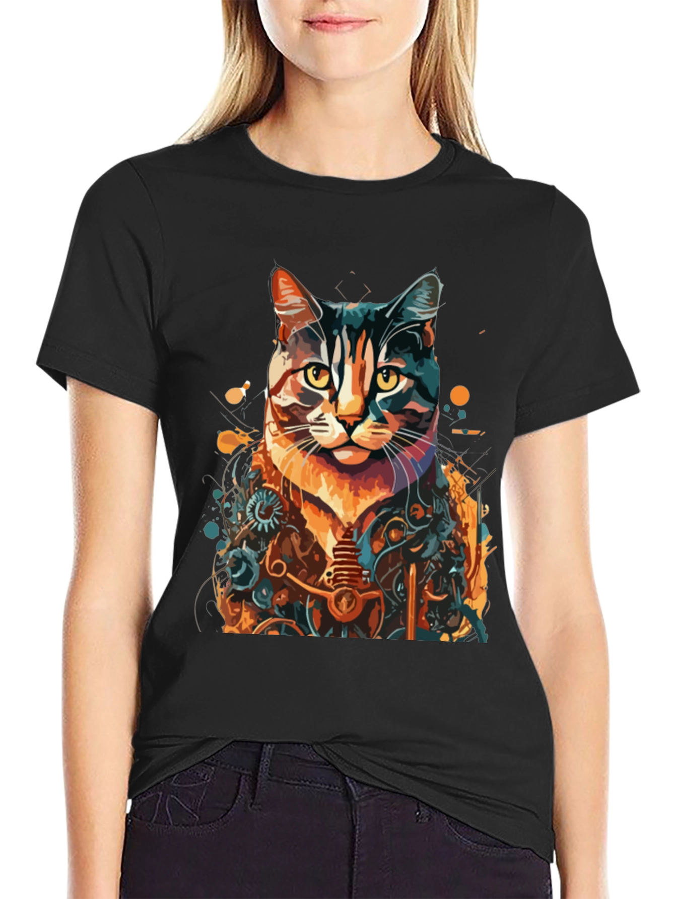 Steampunk Cat Graphic Tee - Unique Design