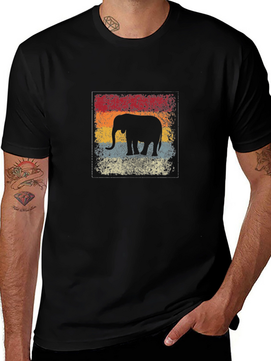 Retro Elephant Graphic Tee - Black Cotton Comfort