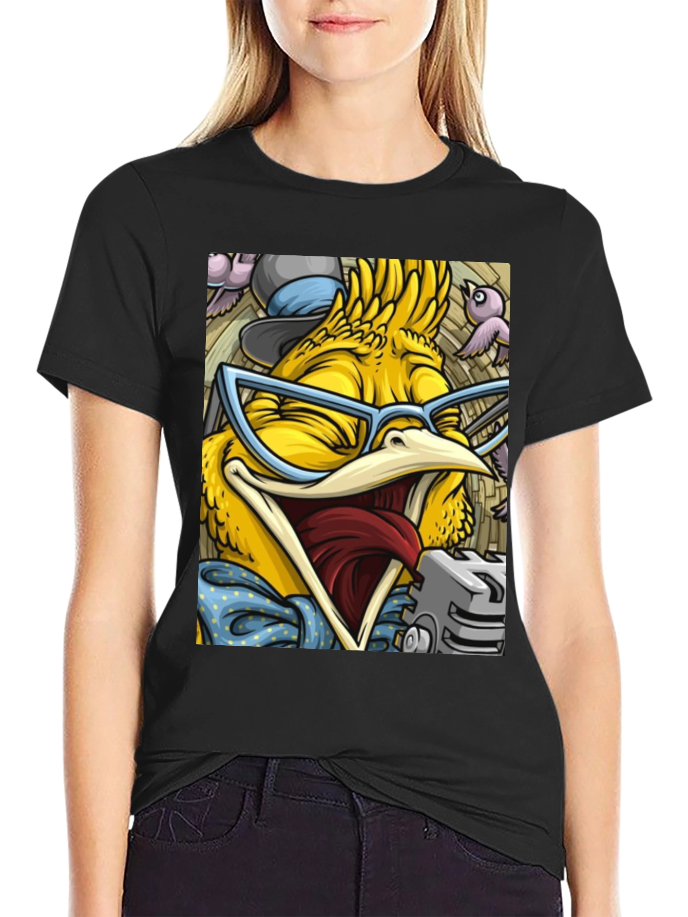 Cartoon Bird Graphic T-Shirt