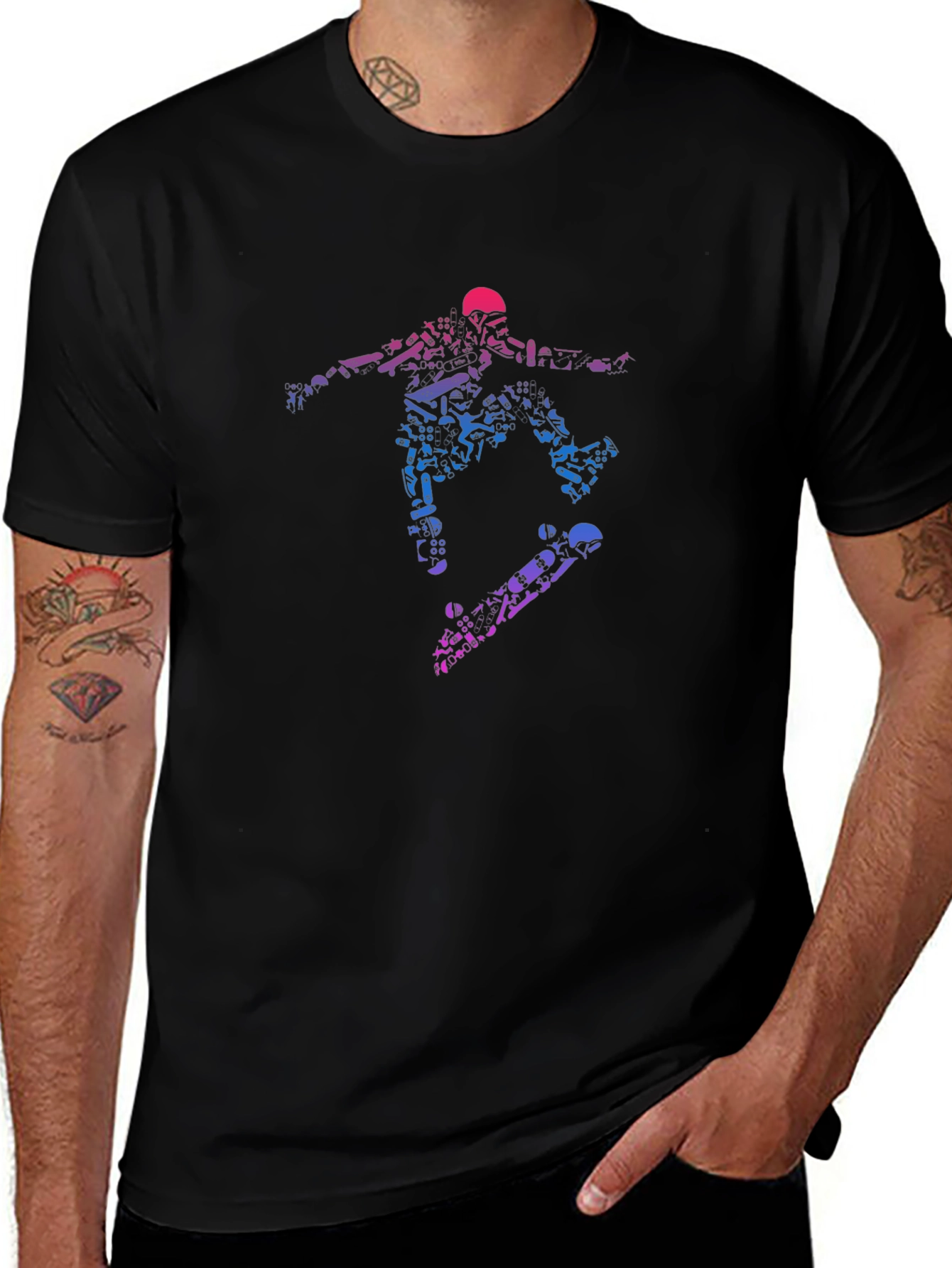 Skateboarding Graphic Tee - Black Cotton