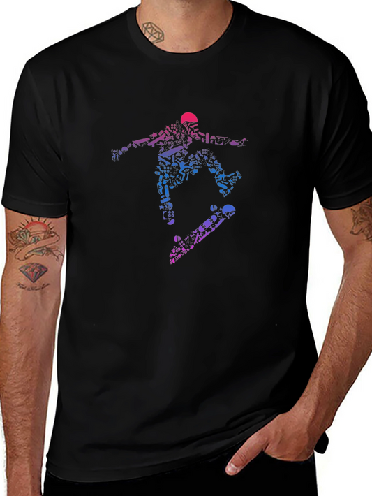 Skateboarding Graphic Tee - Black Cotton