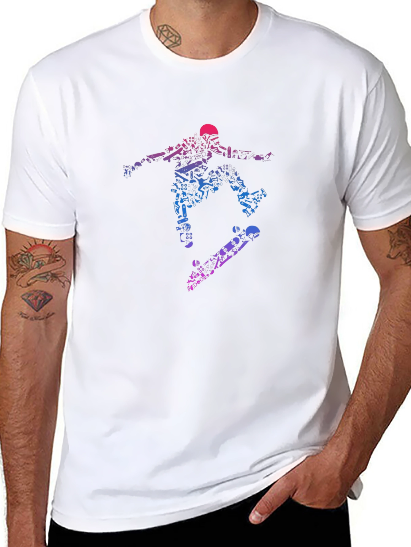 Skateboarding Graphic Tee - Black Cotton