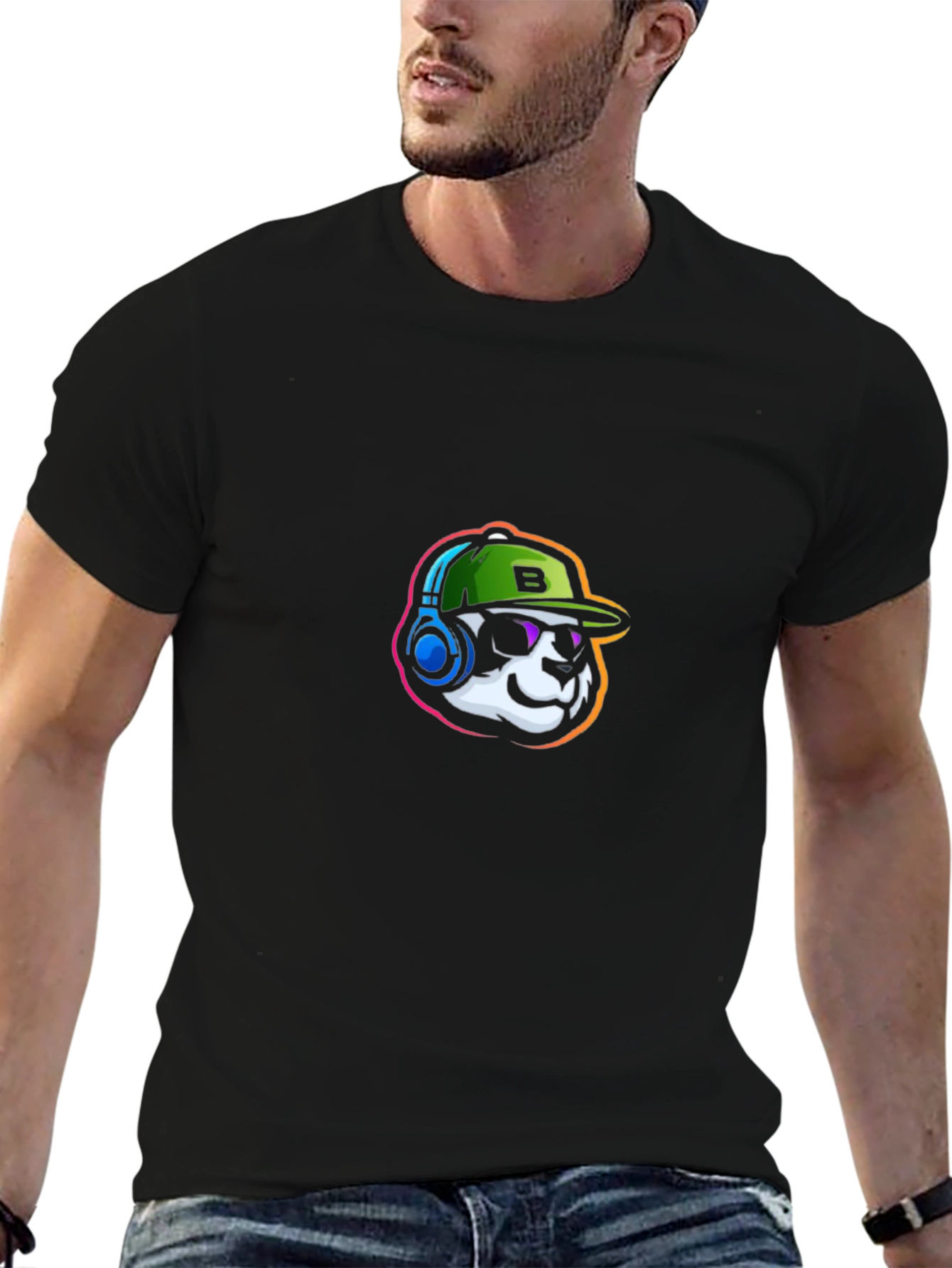 Cool Panda Gamer Graphic Tee - Black
