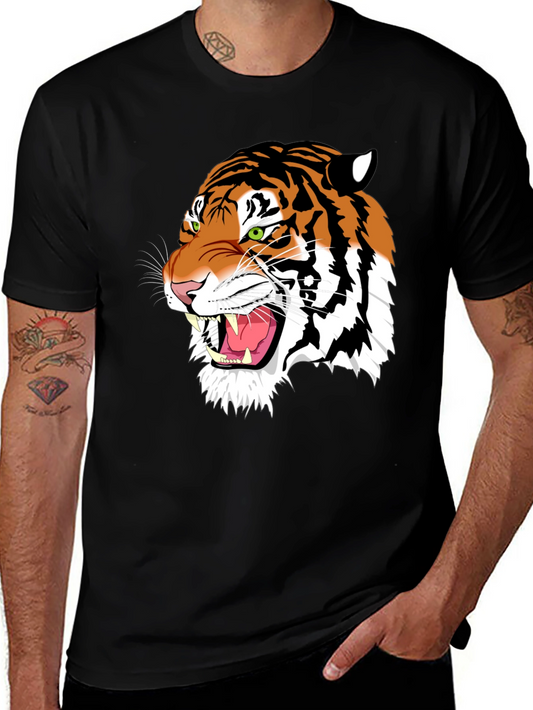 Bold Tiger Graphic Tee - Black Cotton T-Shirt
