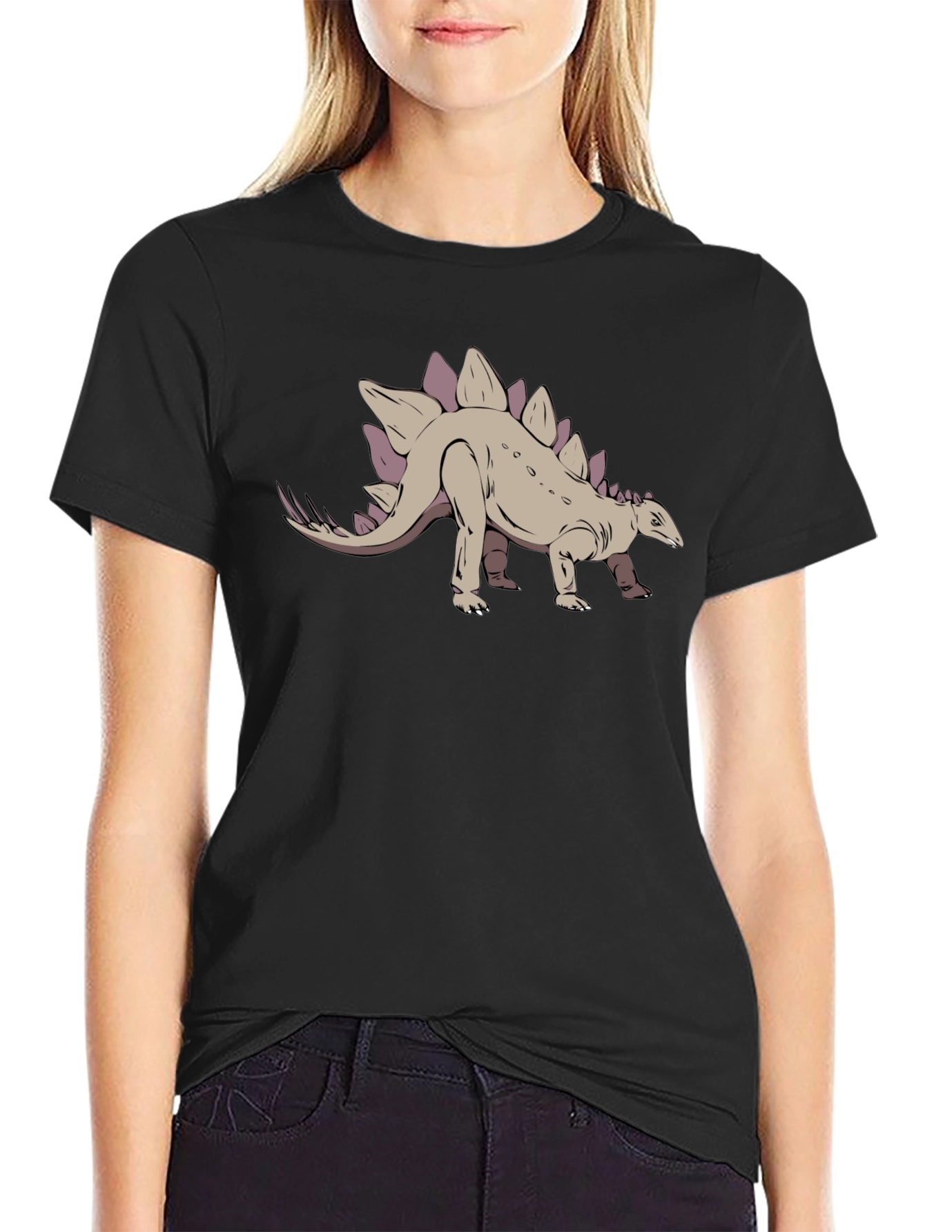 Stegosaurus Graphic Tee - Black Cotton T-Shirt