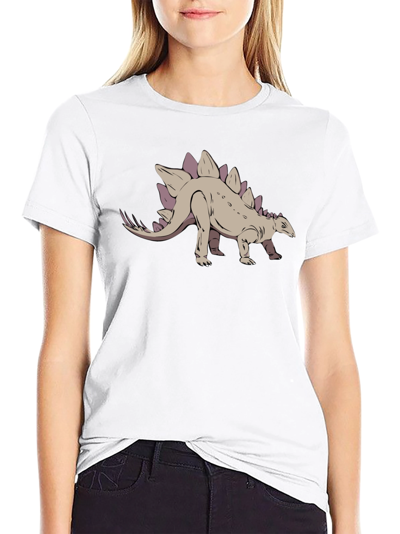 Stegosaurus Graphic Tee - Black Cotton T-Shirt