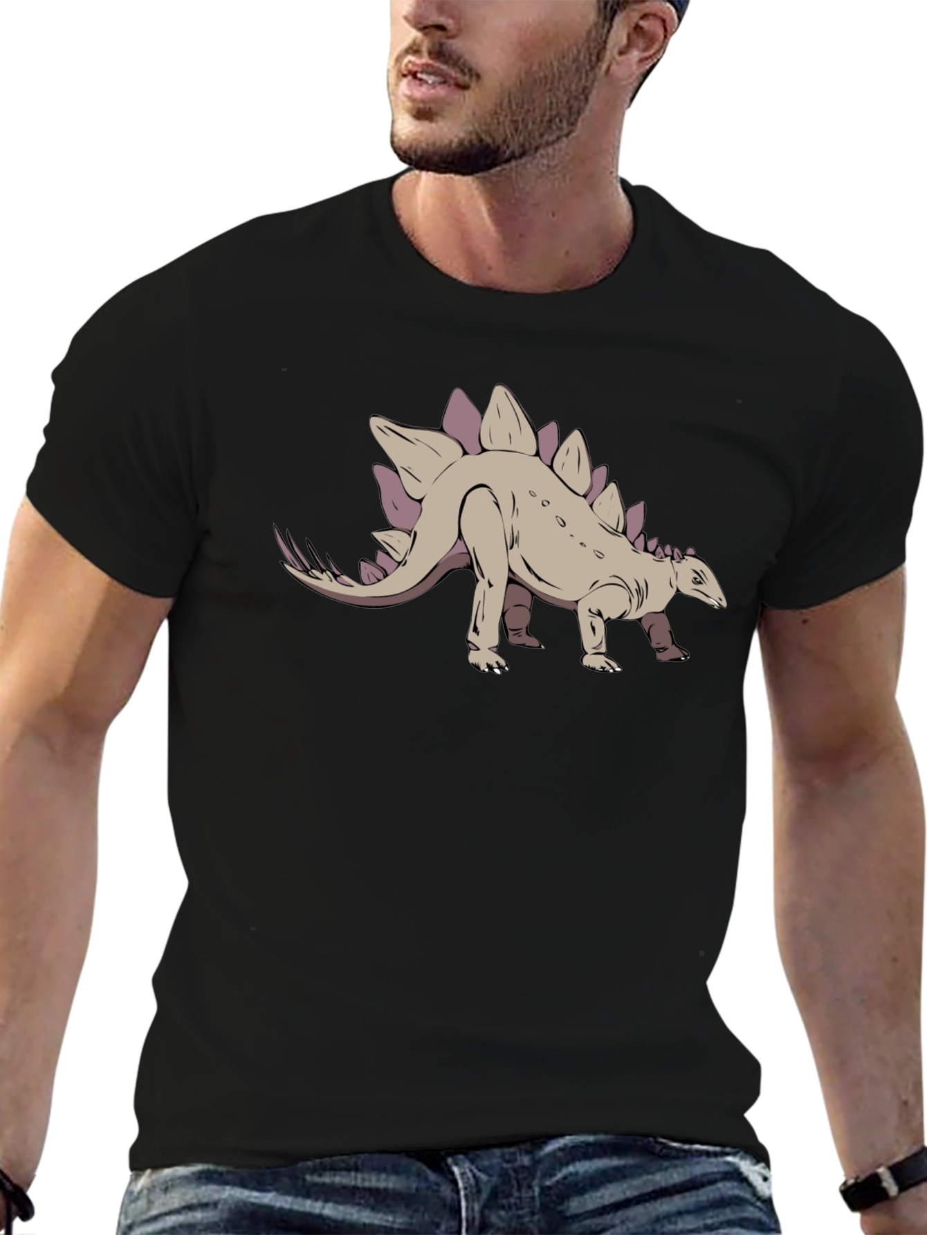 Stegosaurus Graphic Tee - Black Cotton T-Shirt