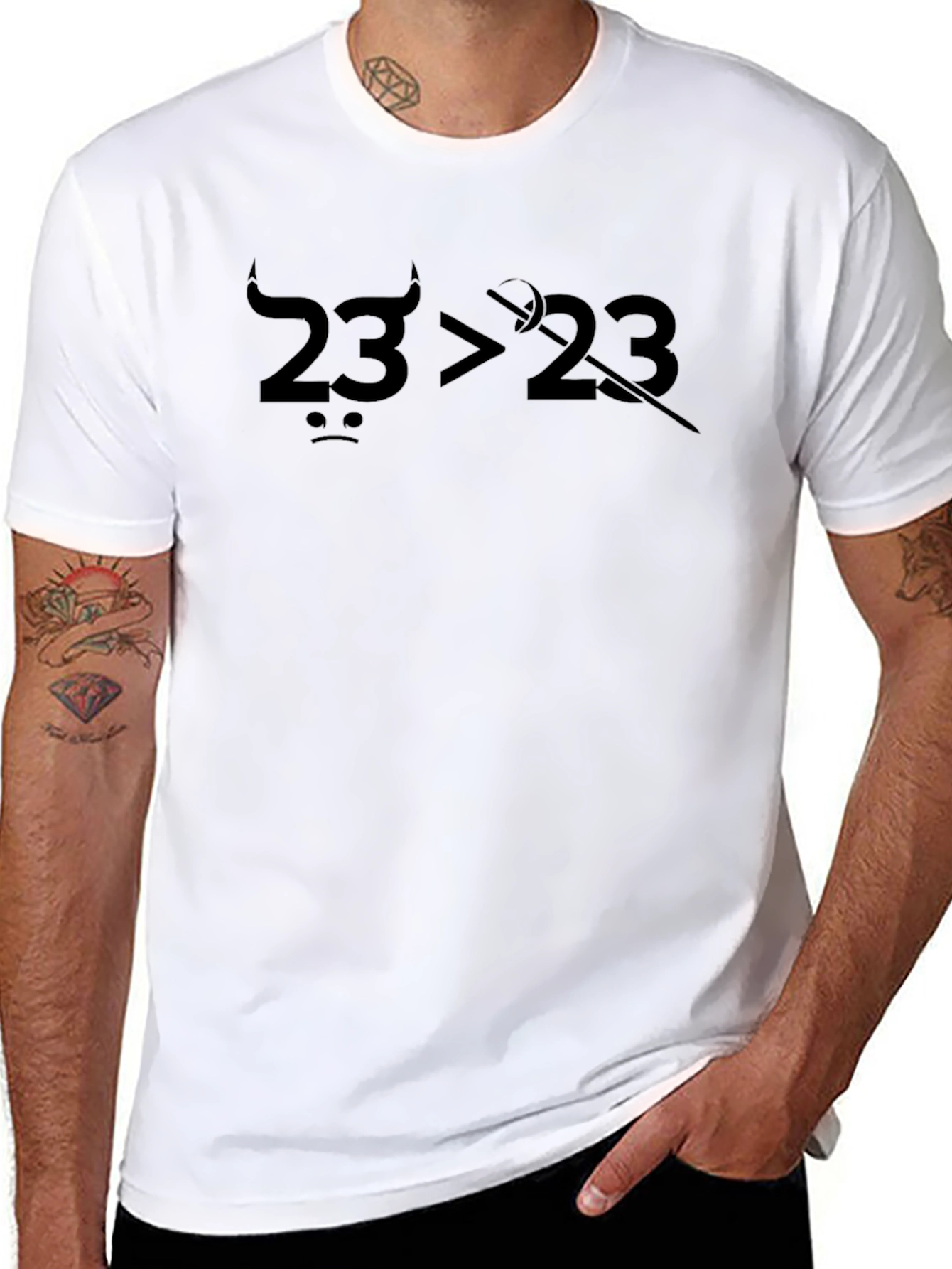 Humorous 23>23 Graphic Black T-Shirt