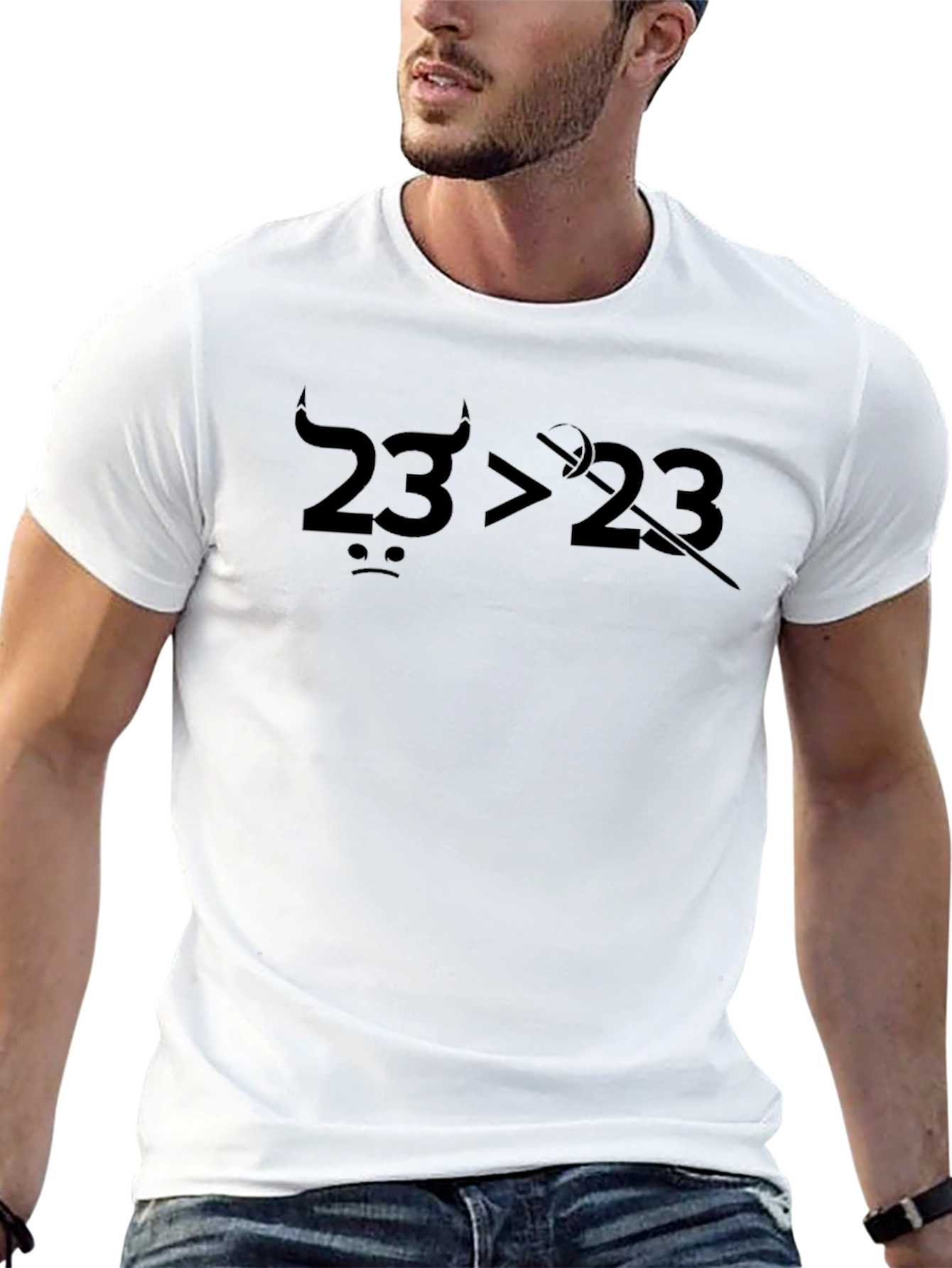 Humorous 23>23 Graphic Black T-Shirt