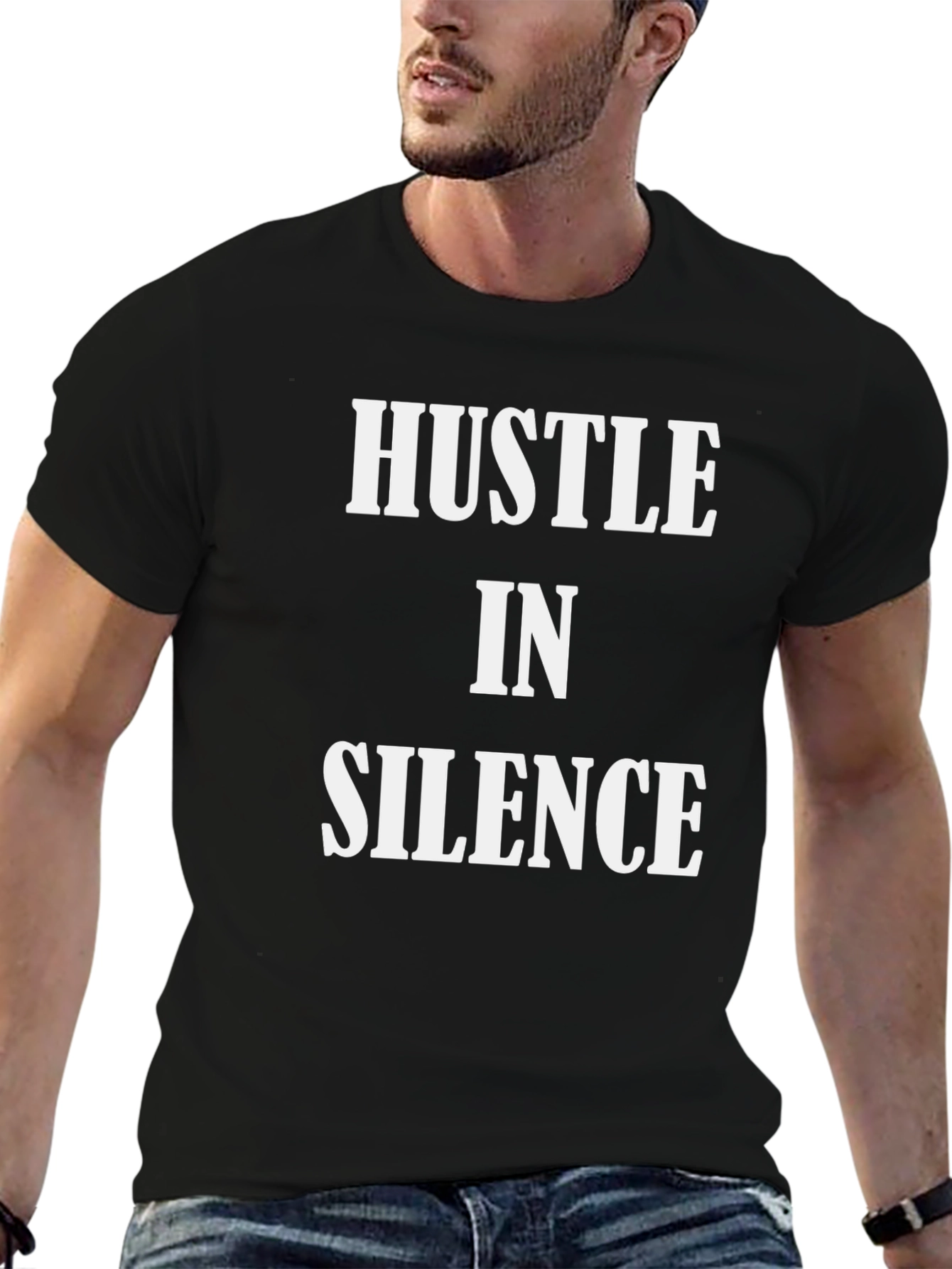 Hustle in Silence Black Graphic T-Shirt