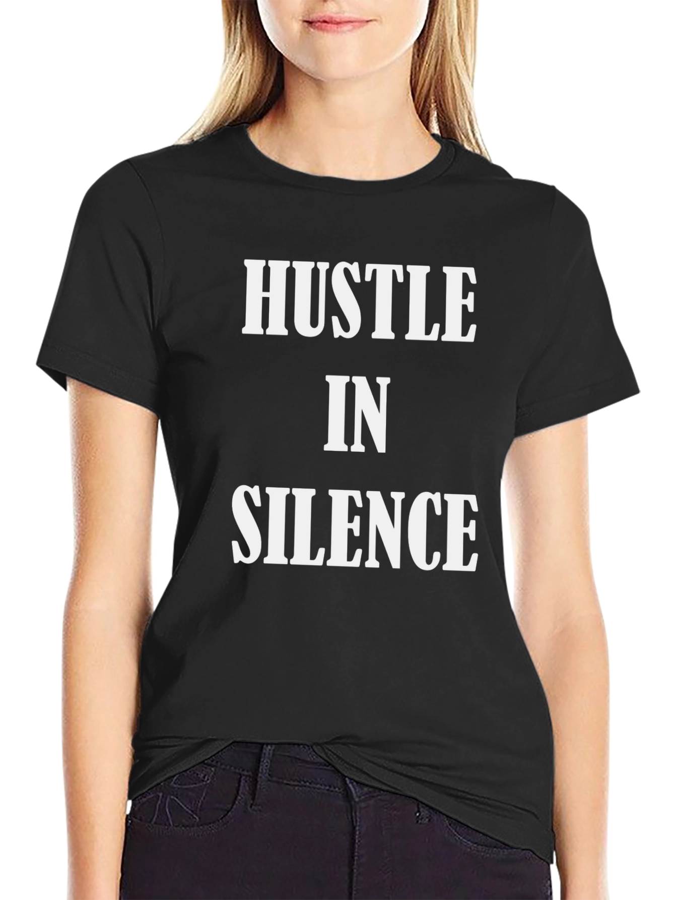 Hustle in Silence Black Graphic T-Shirt