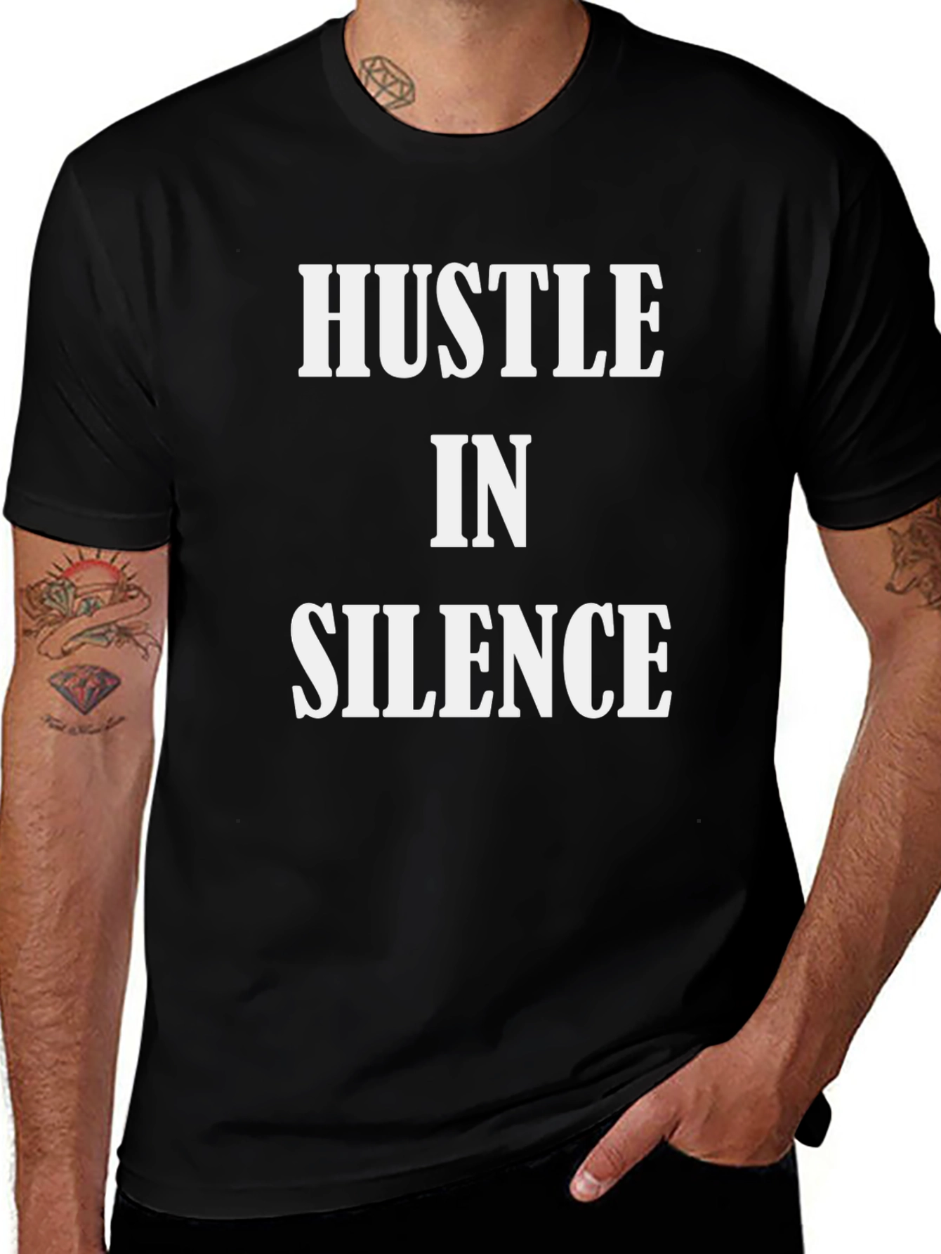 Hustle in Silence Black Graphic T-Shirt