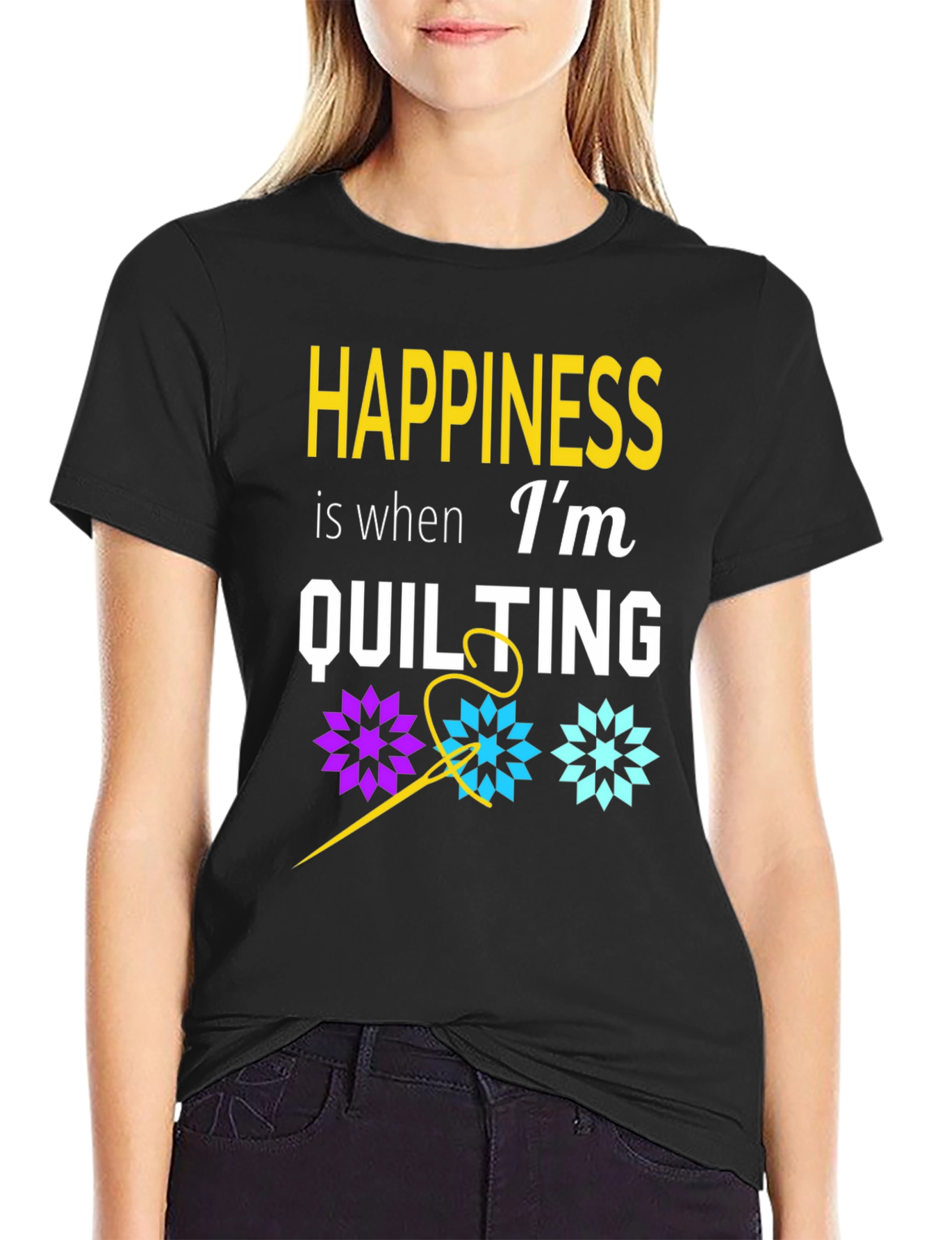 Happiness is Quilting T-Shirt - Black Cotton Tee