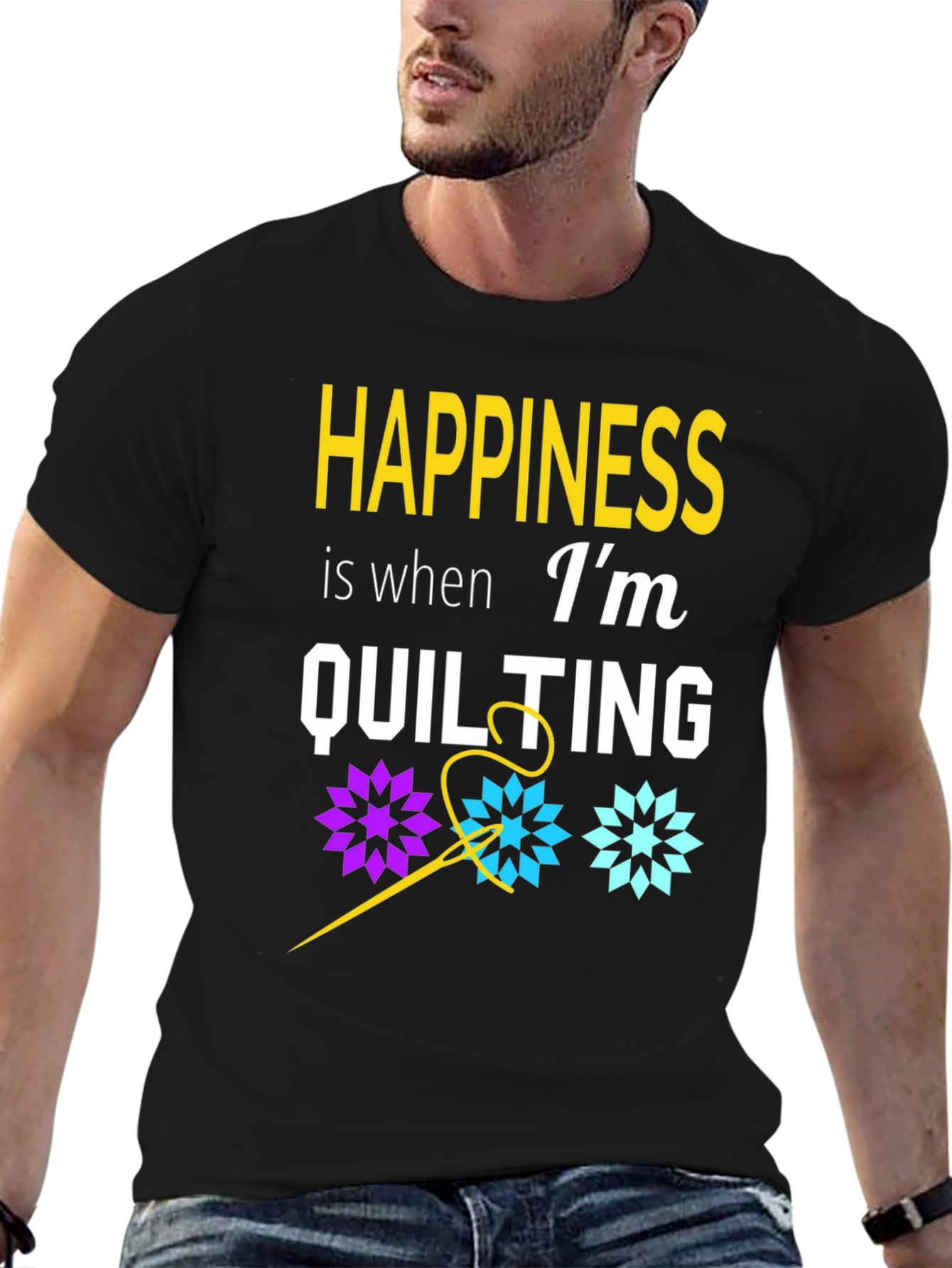Happiness is Quilting T-Shirt - Black Cotton Tee