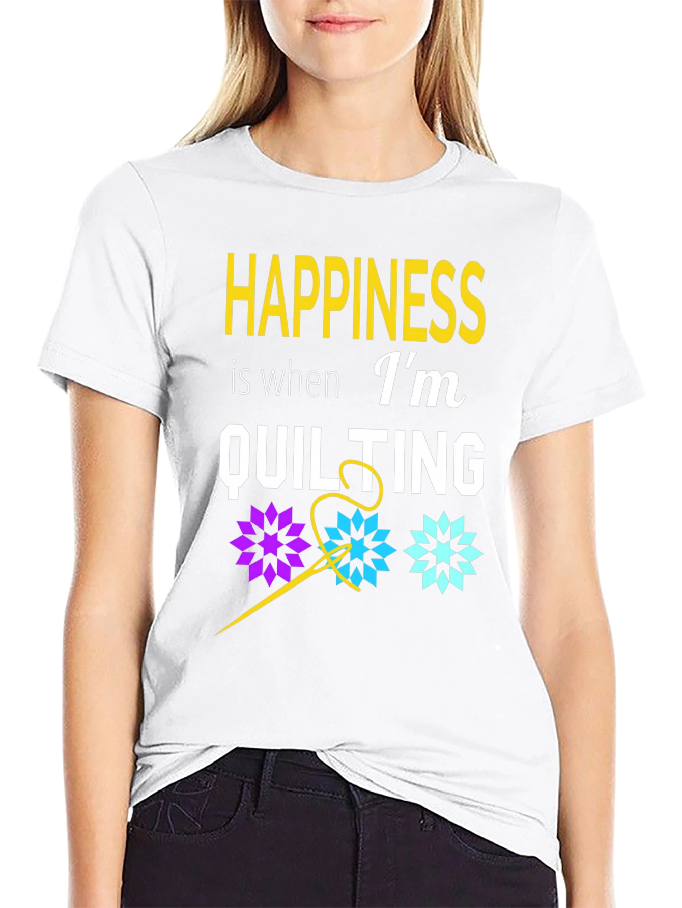 Happiness is Quilting T-Shirt - Black Cotton Tee