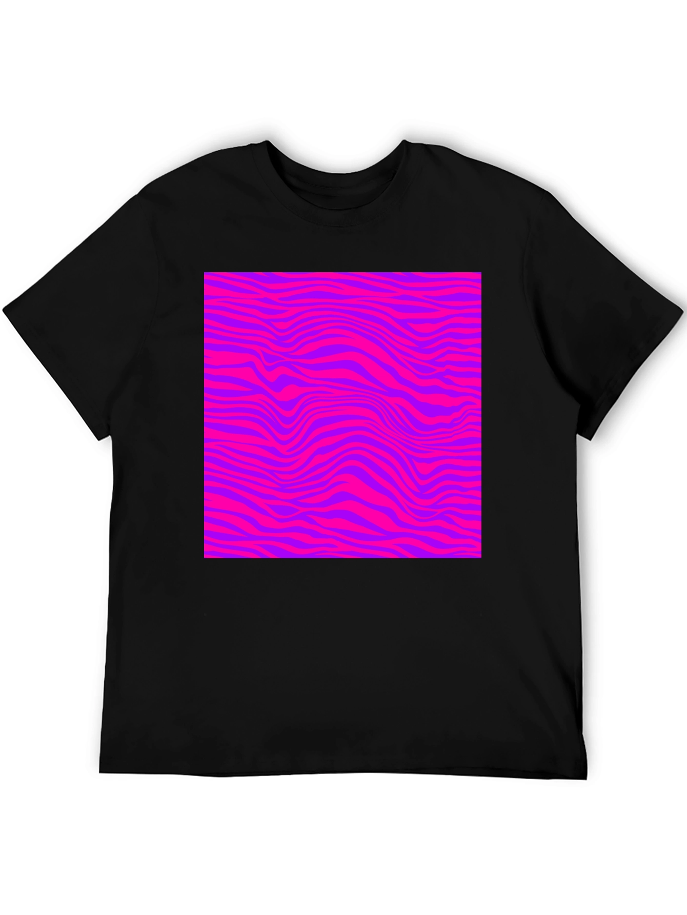 Vibrant Pink & Purple Wave Pattern Black Tee