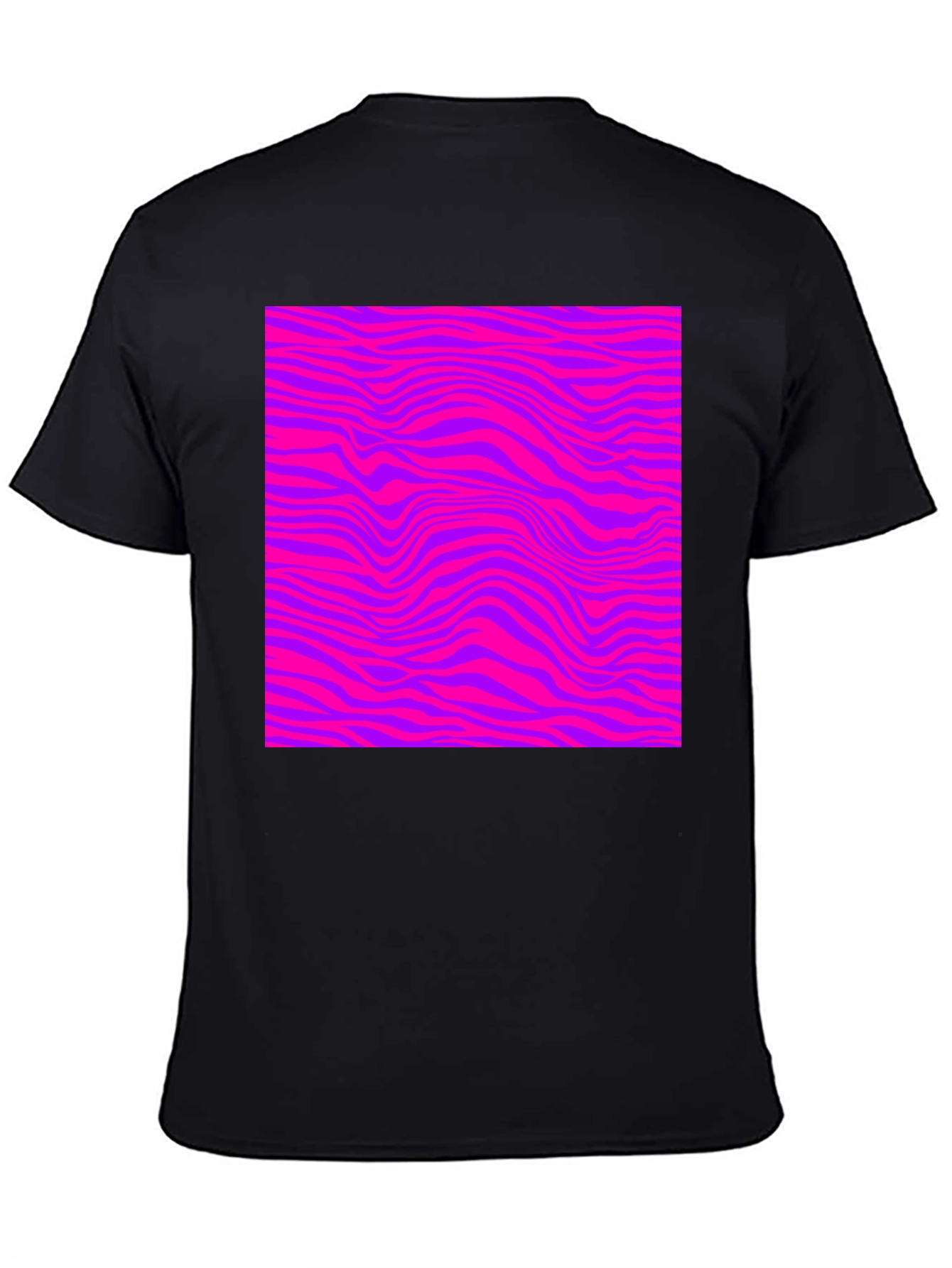 Vibrant Pink & Purple Wave Pattern Black Tee