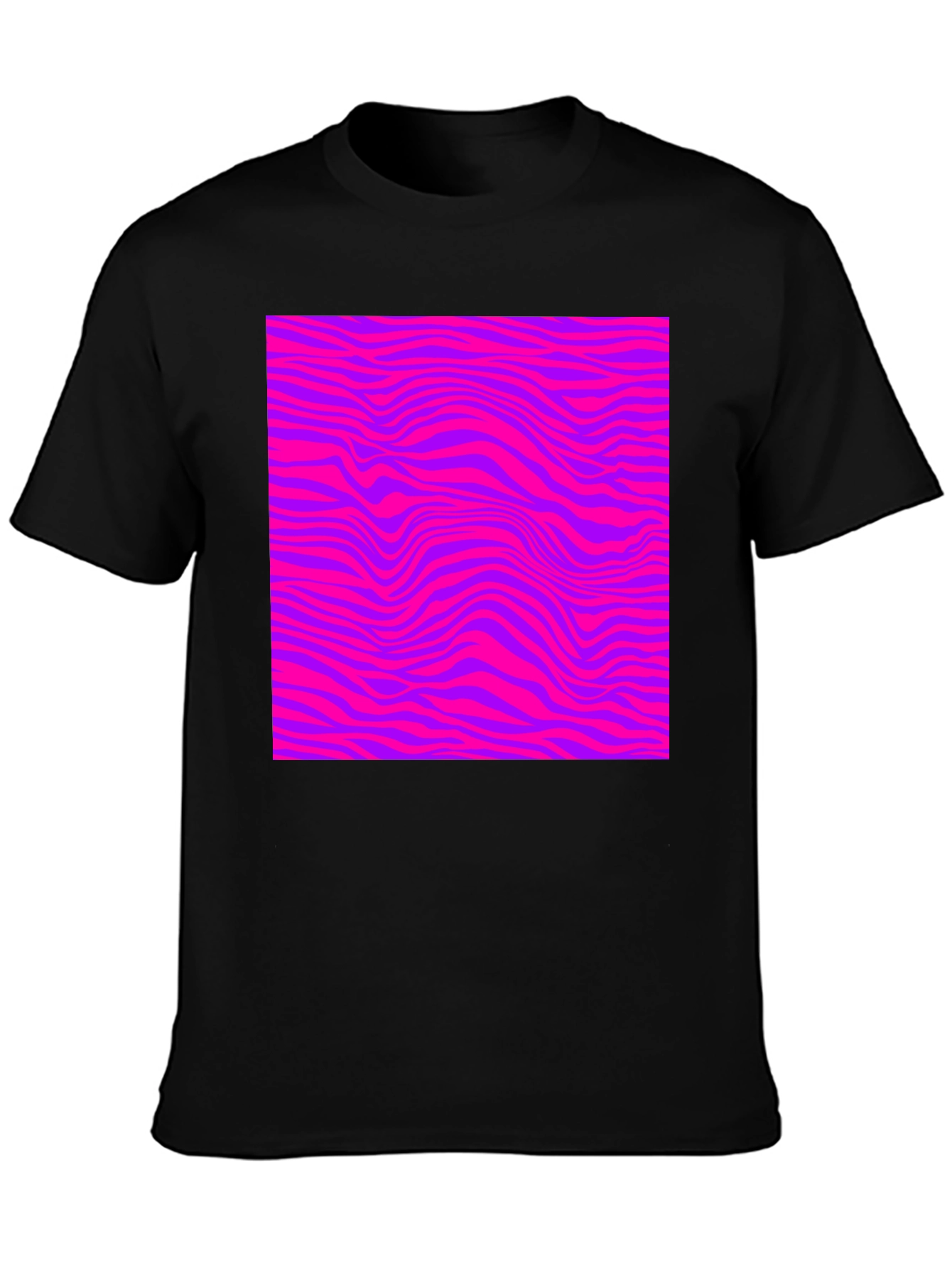 Vibrant Pink & Purple Wave Pattern Black Tee