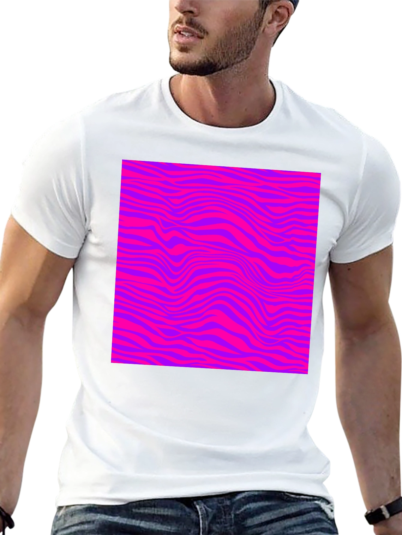 Vibrant Pink & Purple Wave Pattern Black Tee