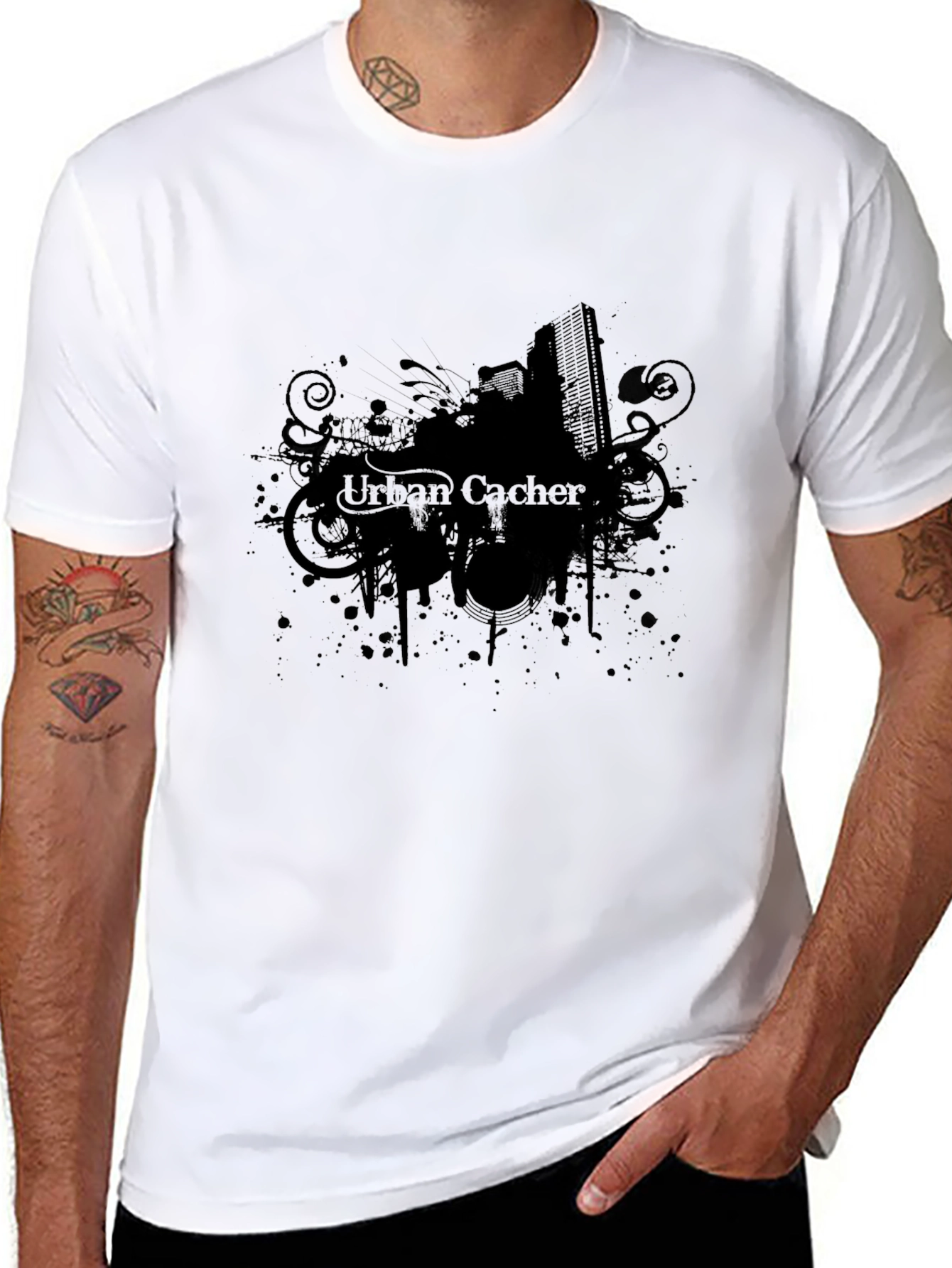 Urban Cacher Black Graphic Tee for Men